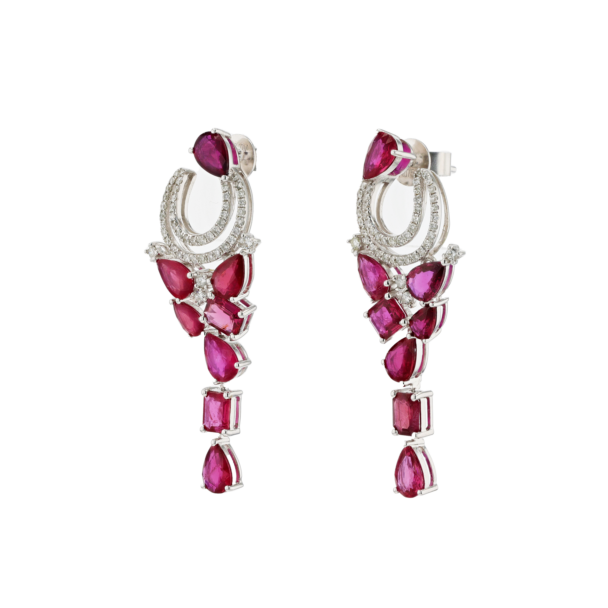 18KG Natural Unheated Intense Red Ruby Diamond Earrings
