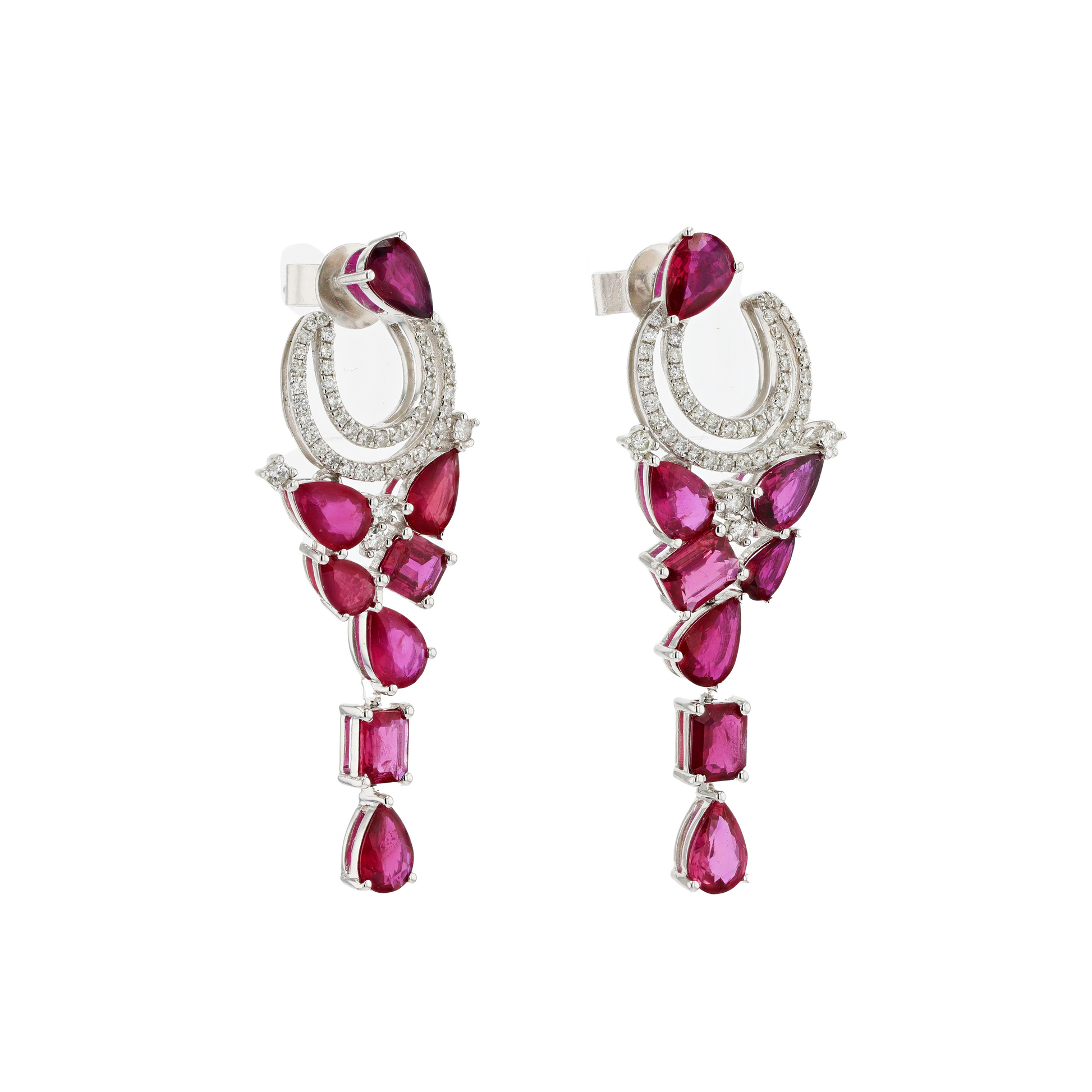 18KG Natural Unheated Intense Red Ruby Diamond Earrings