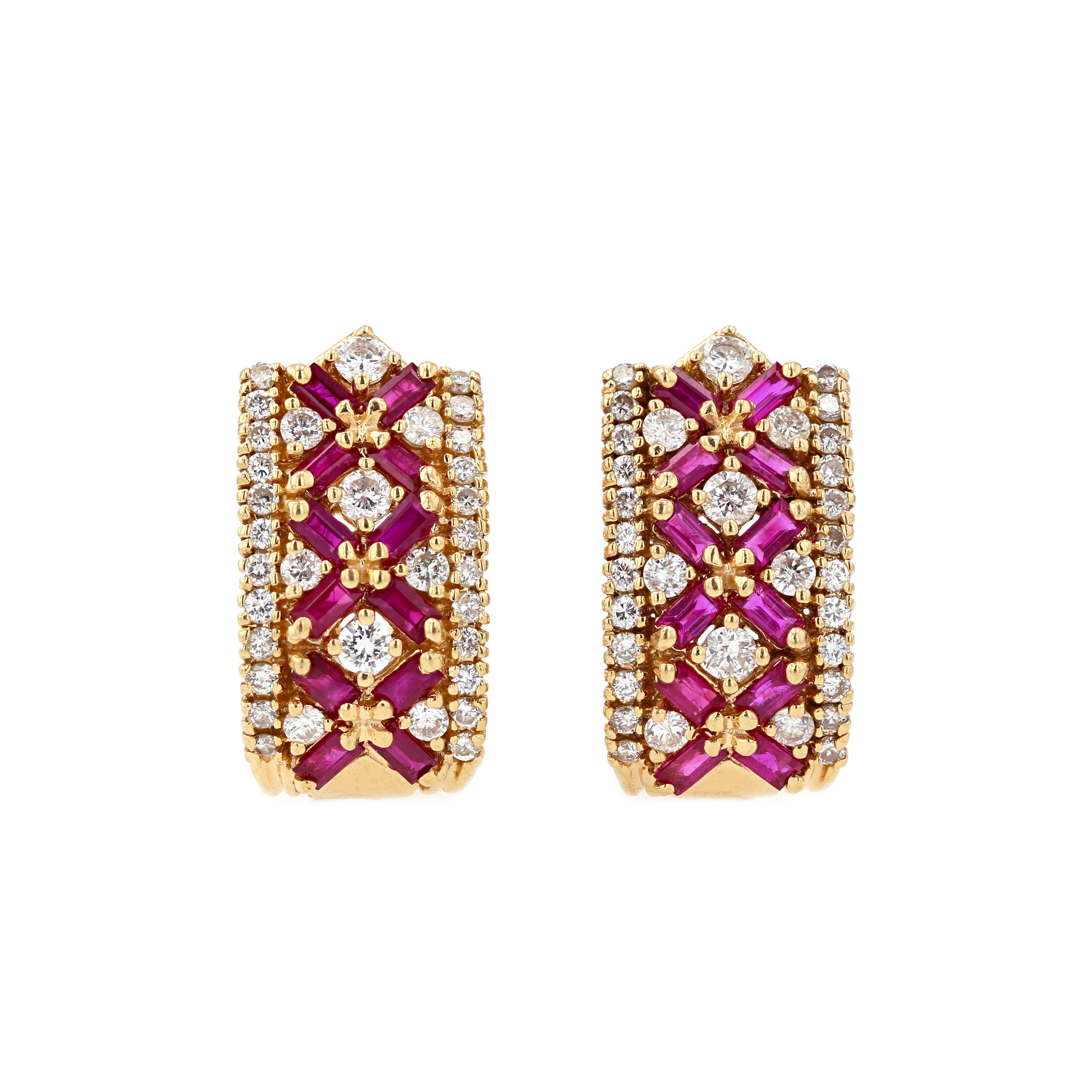 14KG Natural Unheated Red Ruby Diamond Earrings