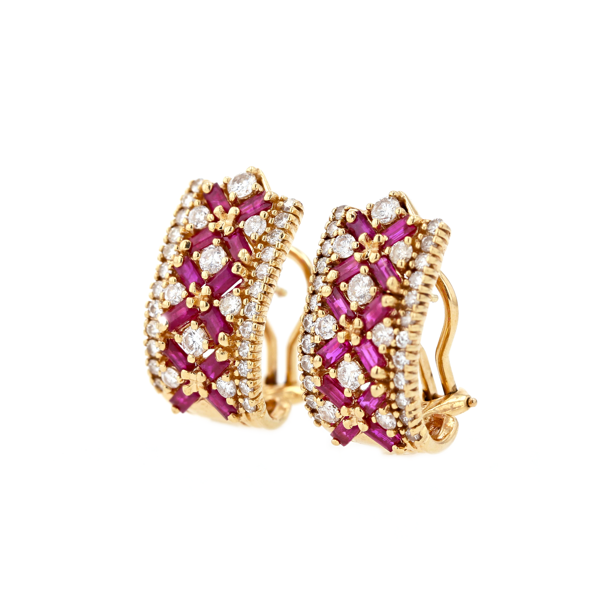 14KG Natural Unheated Red Ruby Diamond Earrings