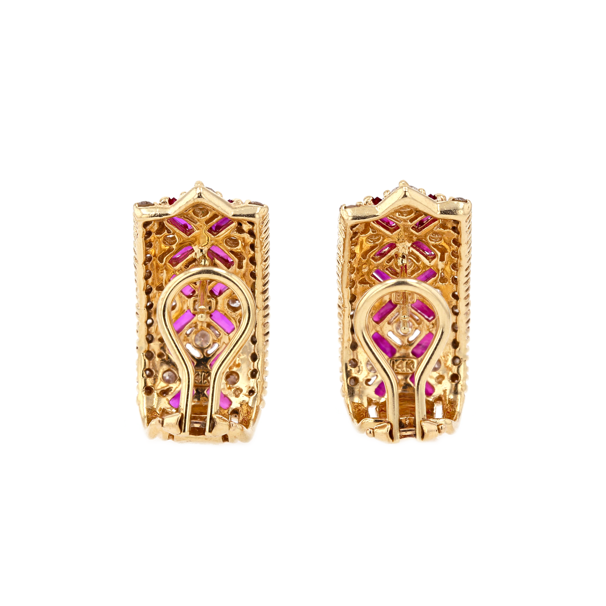 14KG Natural Unheated Red Ruby Diamond Earrings