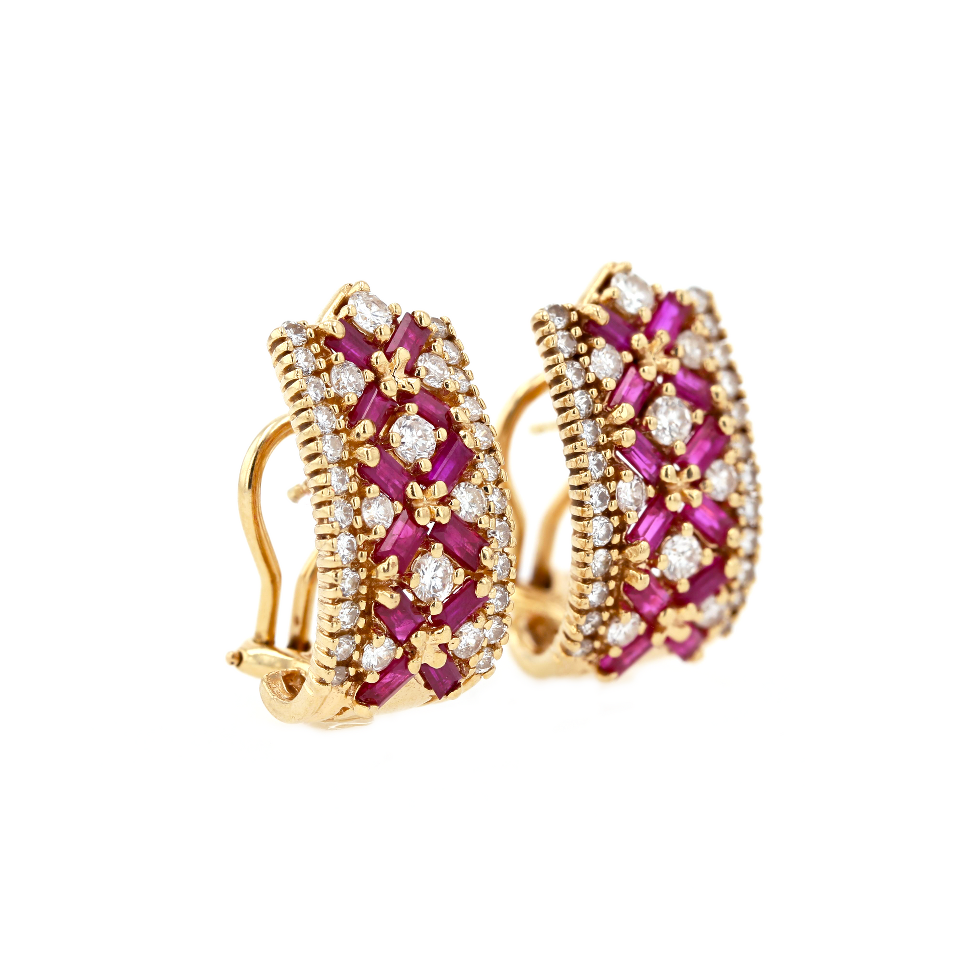 14KG Natural Unheated Red Ruby Diamond Earrings