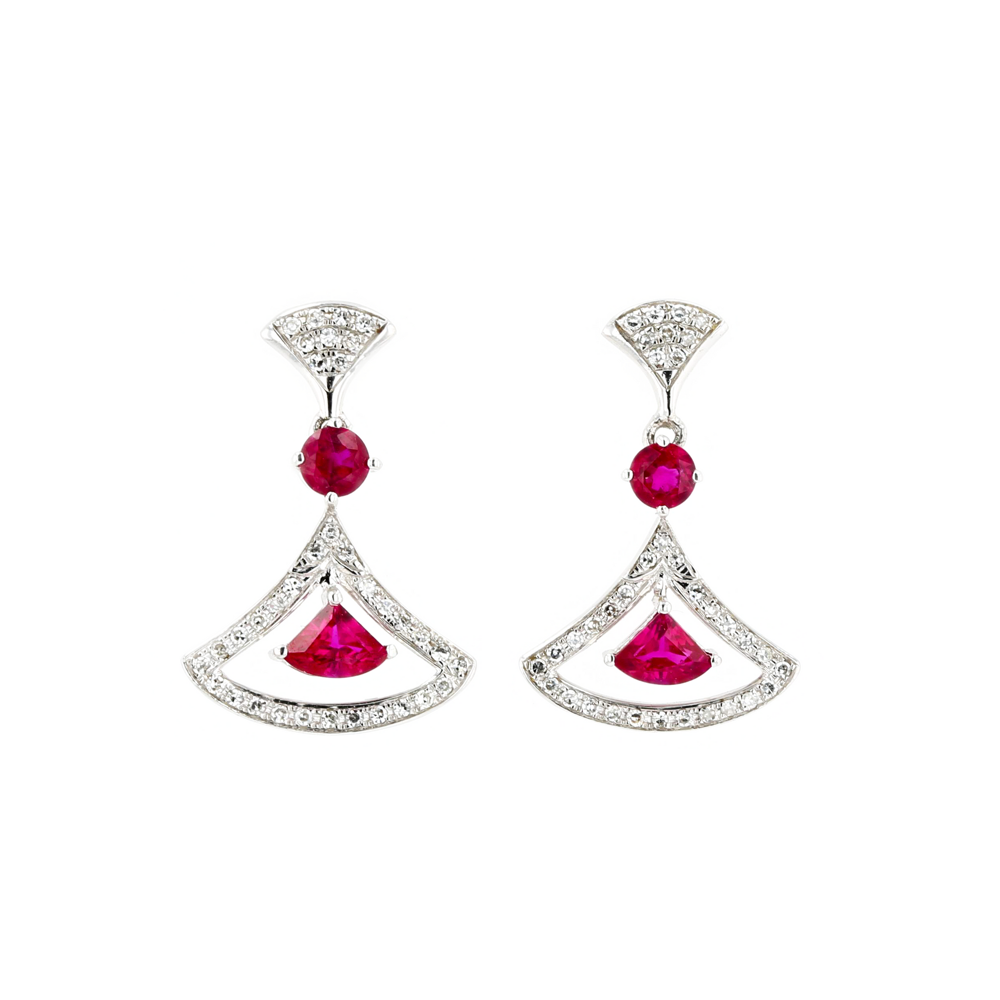 18KG Natural Red Ruby Diamond Earrings