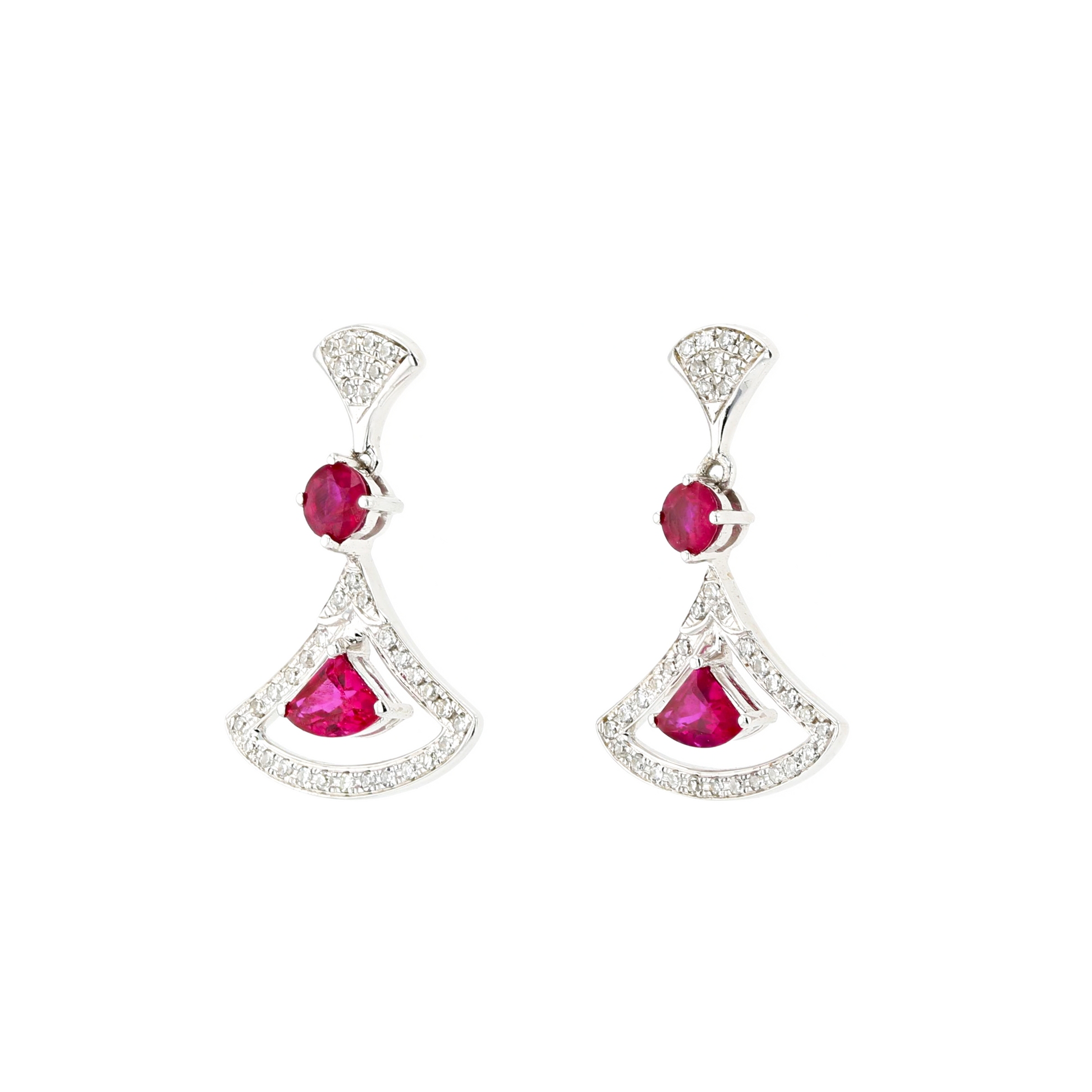 18KG Natural Red Ruby Diamond Earrings