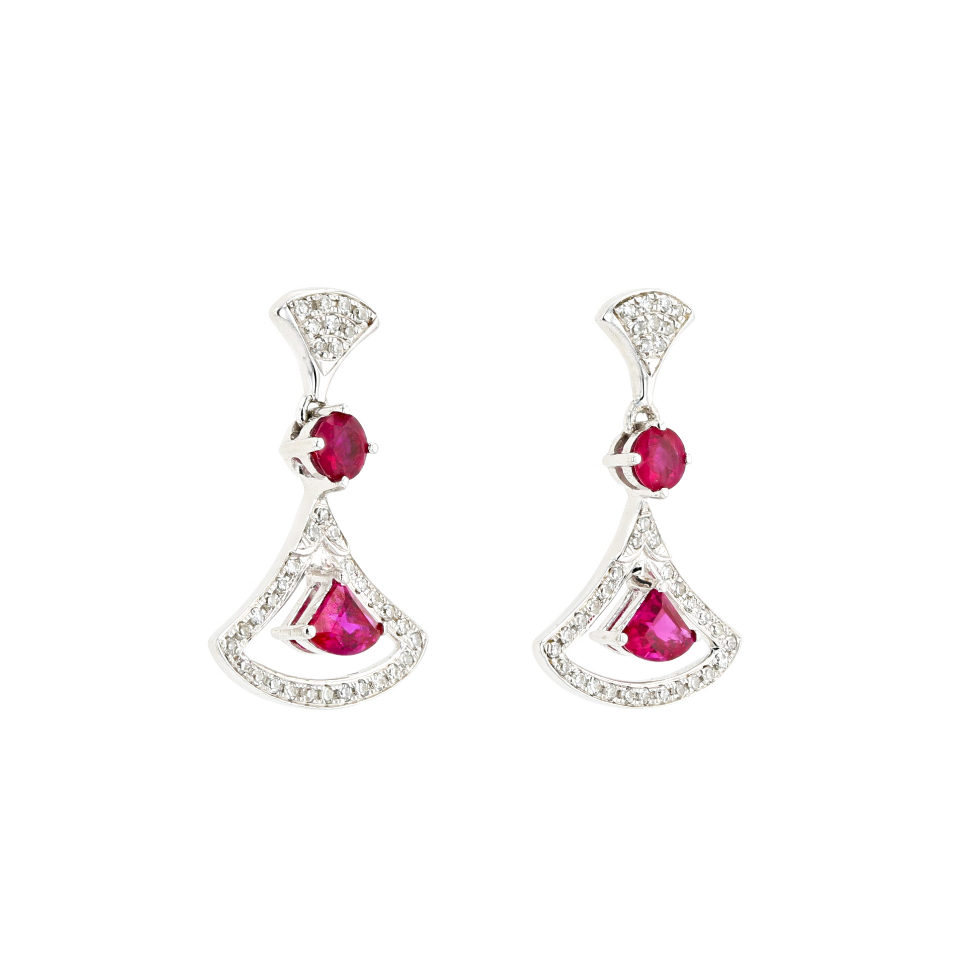 18KG Natural Red Ruby Diamond Earrings