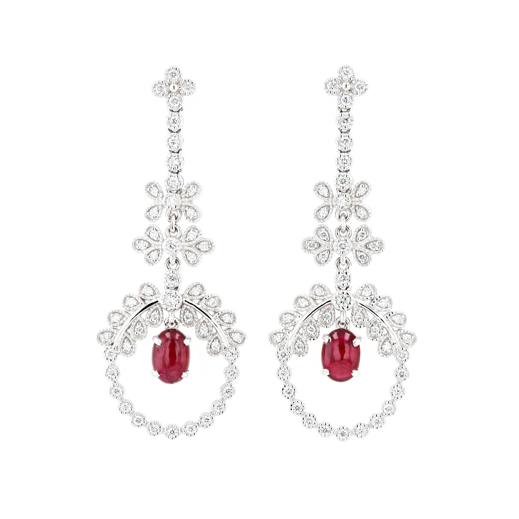 18KG Natural Vivid Pigeon's Blood Red Ruby Diamond Earrings