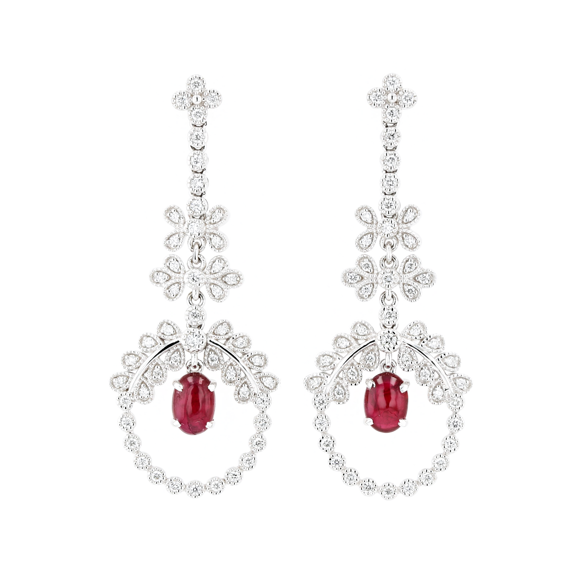 18KG Natural Vivid Pigeon's Blood Red Ruby Diamond Earrings