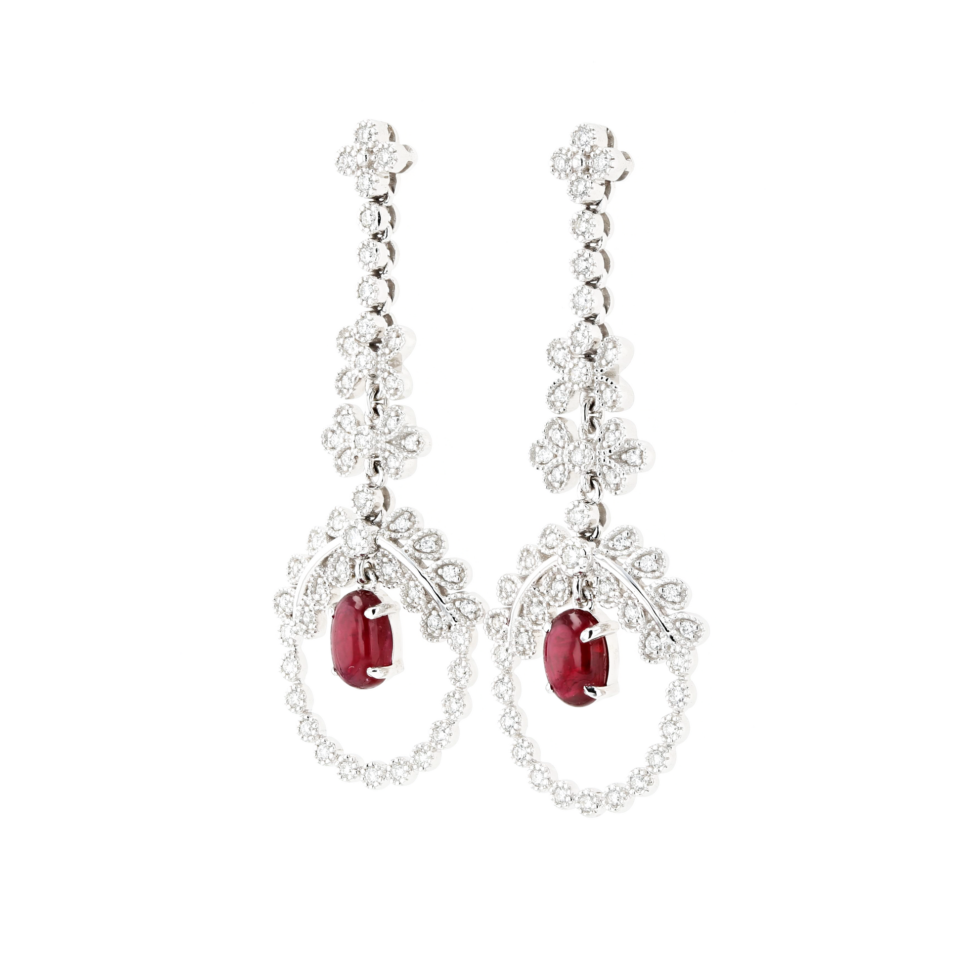 18KG Natural Vivid Pigeon's Blood Red Ruby Diamond Earrings