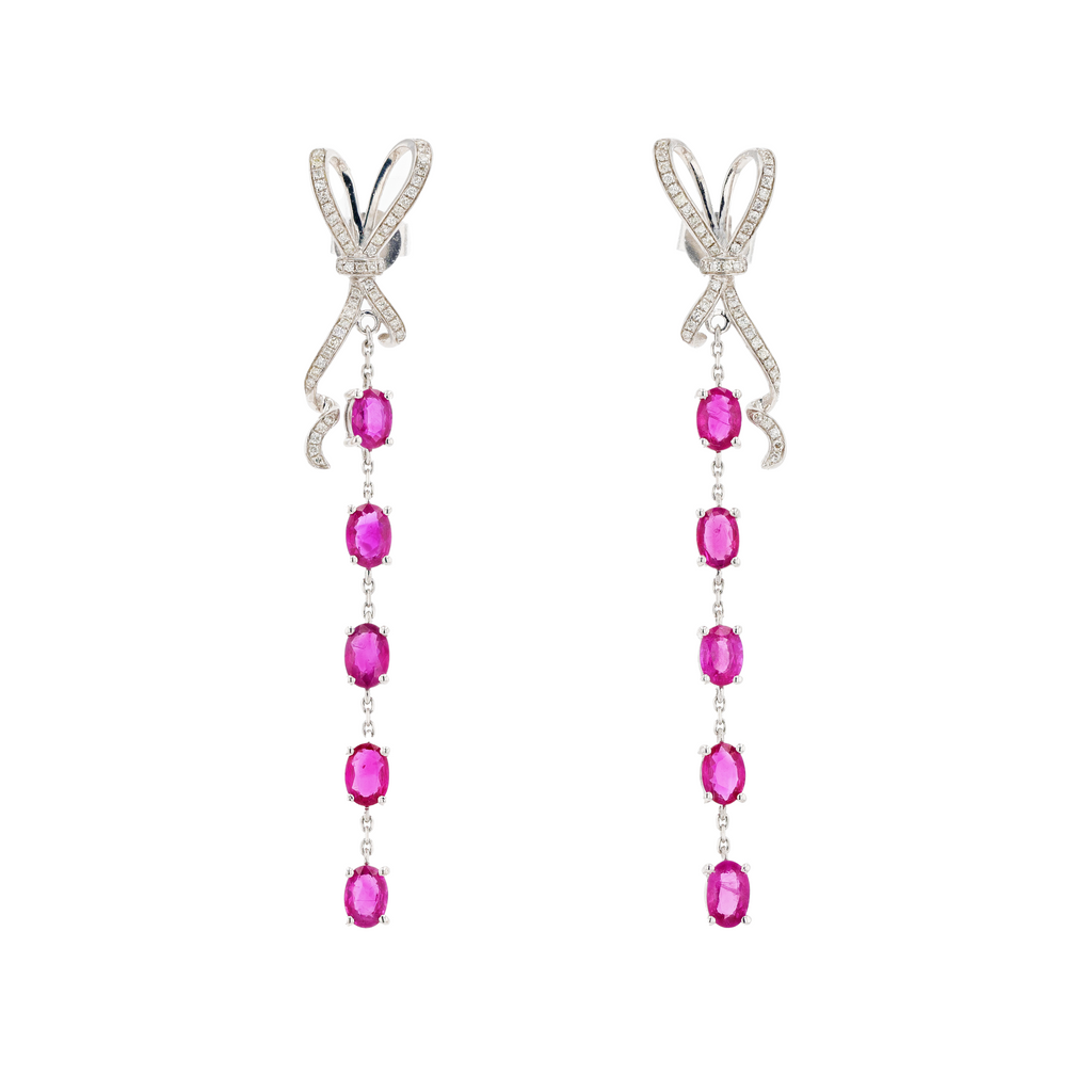 18KG Natural Red Ruby Diamond Earrings