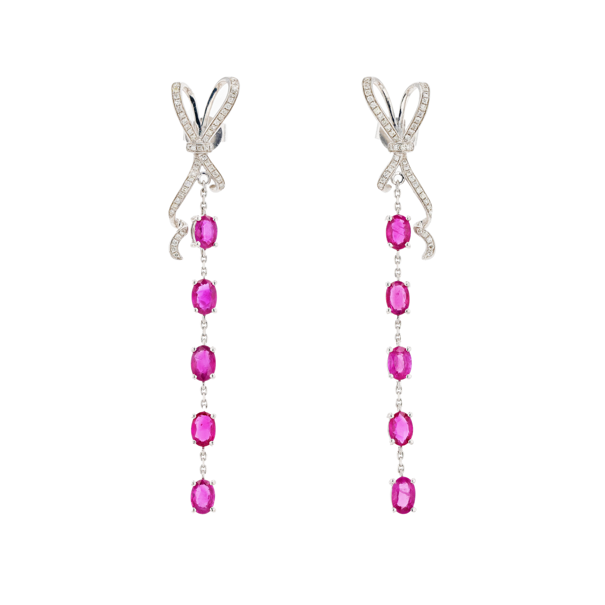 18KG Natural Red Ruby Diamond Earrings