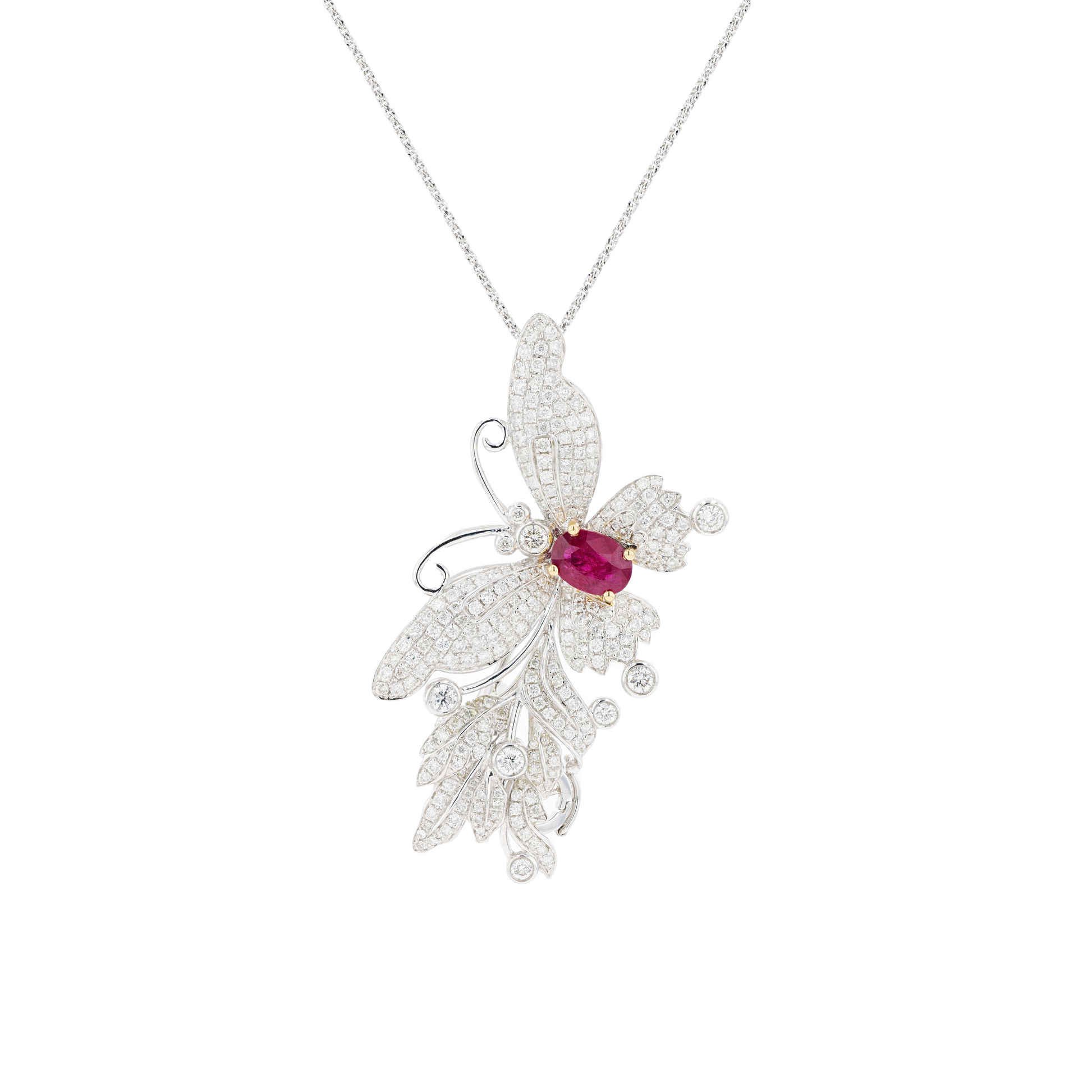 18KG Natural Vivid Pigeon's Blood Red Ruby Diamond Pin/Pendant