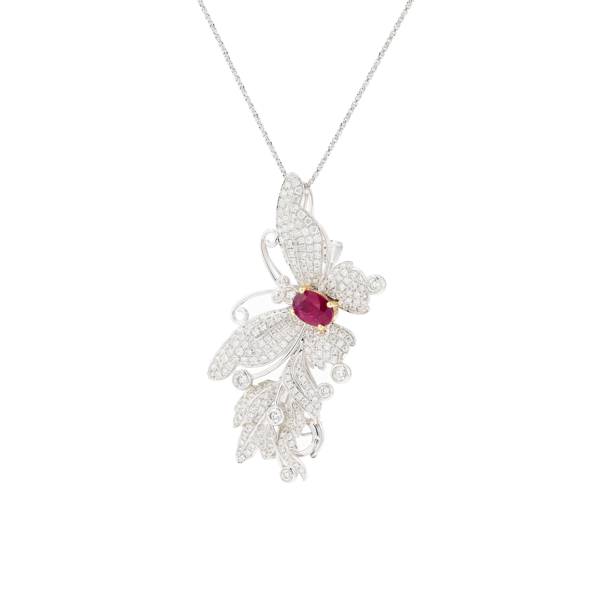 18KG Natural Vivid Pigeon's Blood Red Ruby Diamond Pin/Pendant