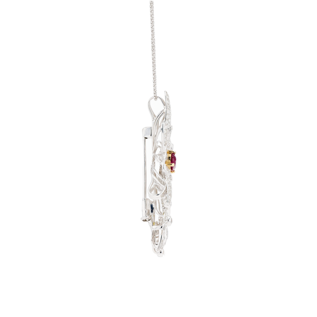 18KG Natural Vivid Pigeon's Blood Red Ruby Diamond Pin/Pendant