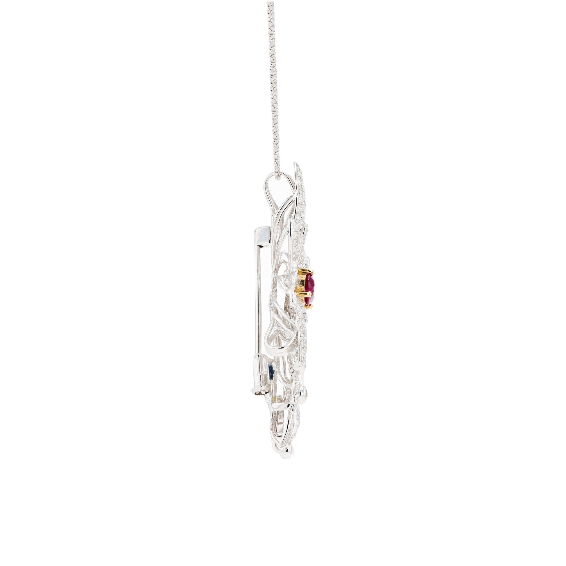 18KG Natural Vivid Pigeon's Blood Red Ruby Diamond Pin/Pendant