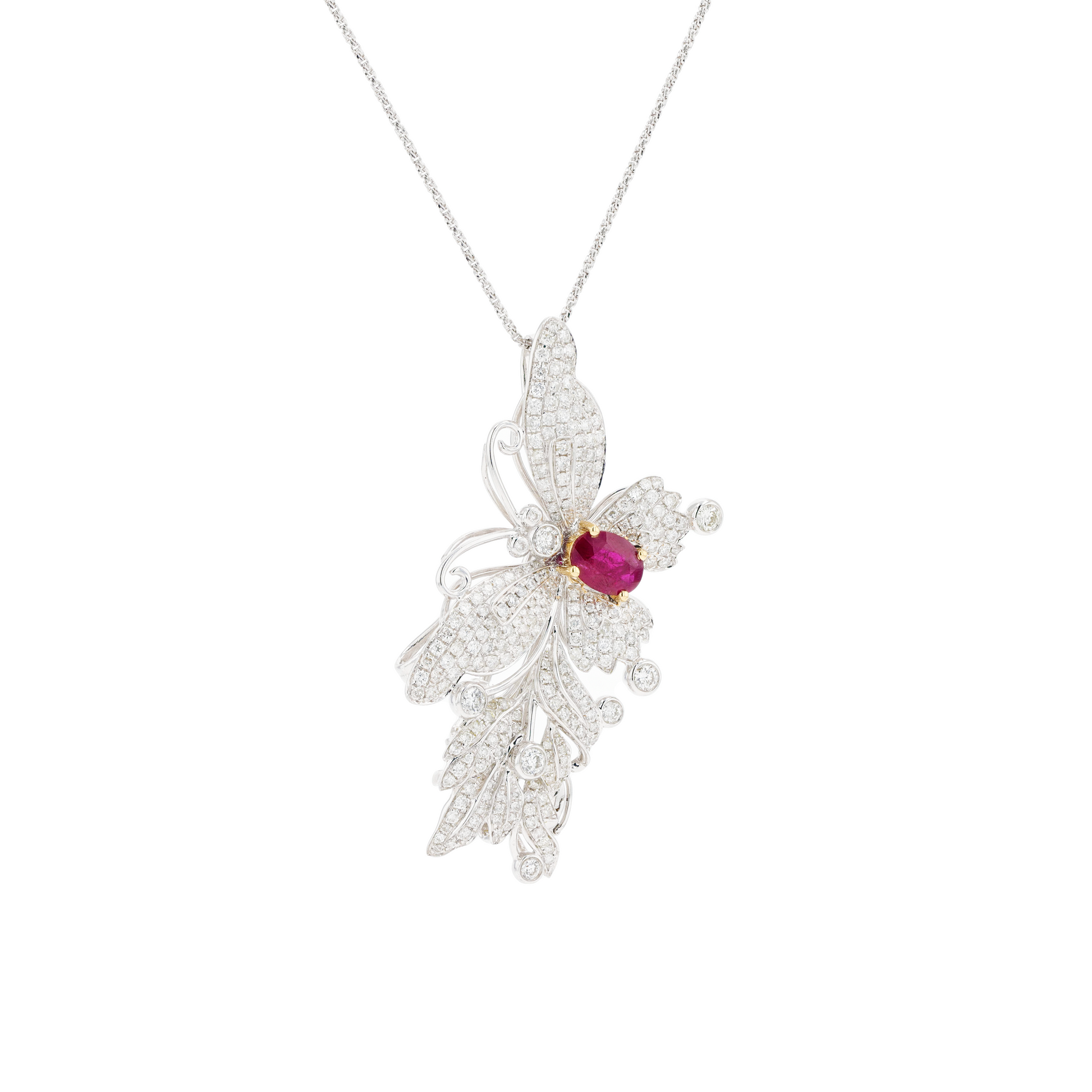 18KG Natural Vivid Pigeon's Blood Red Ruby Diamond Pin/Pendant