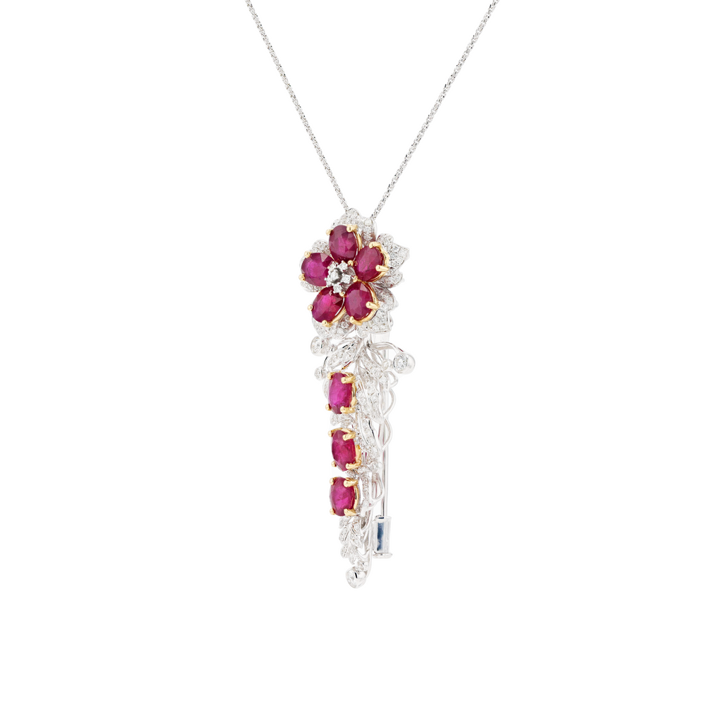 18KG Natural Vivid Pigeon's Blood Red Ruby Diamond Pin/Pendant