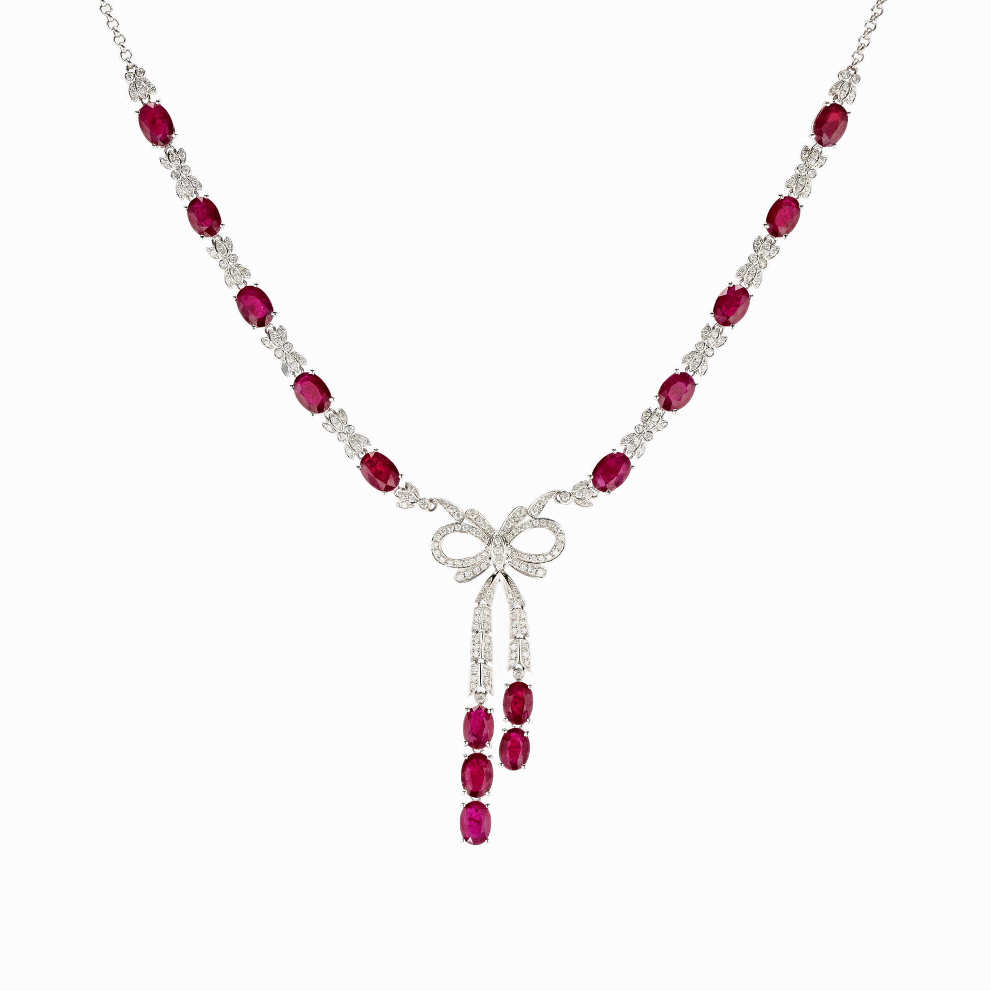 18KG Vivid Deep Red Ruby Diamond Necklace