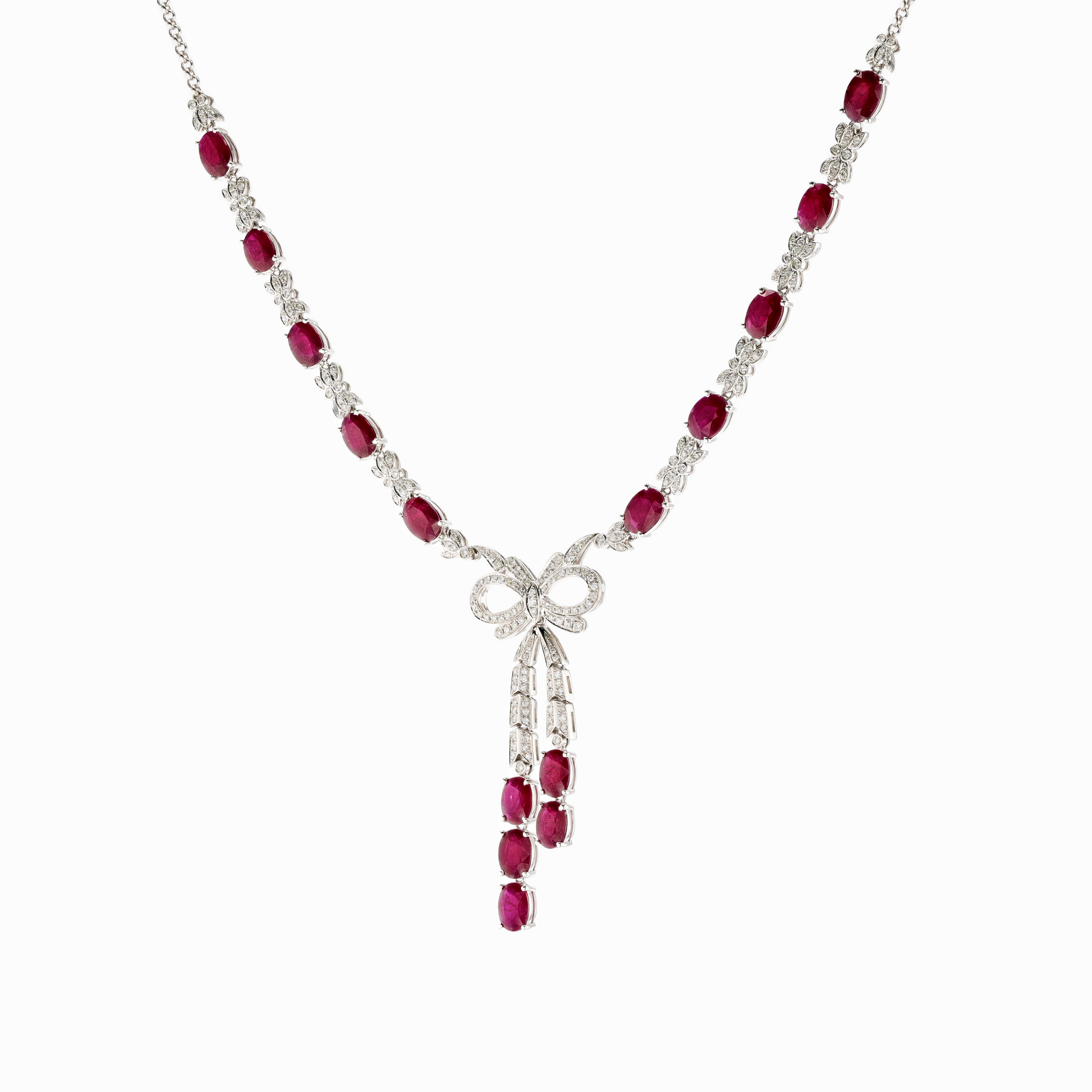 18KG Vivid Deep Red Ruby Diamond Necklace
