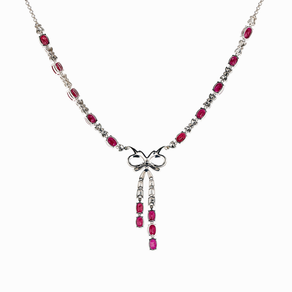 18KG Vivid Deep Red Ruby Diamond Necklace