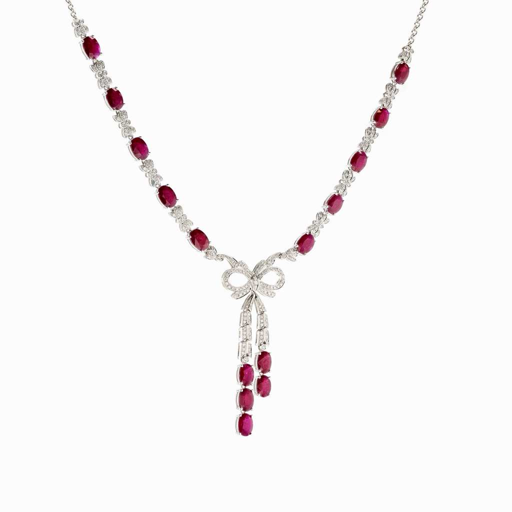18KG Vivid Deep Red Ruby Diamond Necklace
