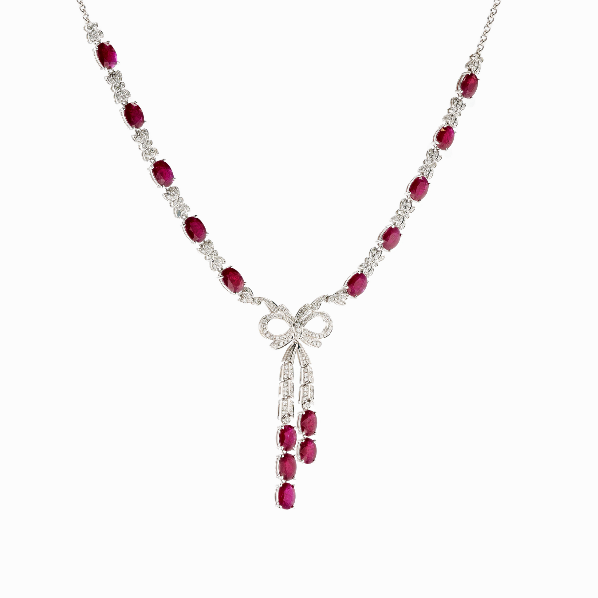 18KG Vivid Deep Red Ruby Diamond Necklace