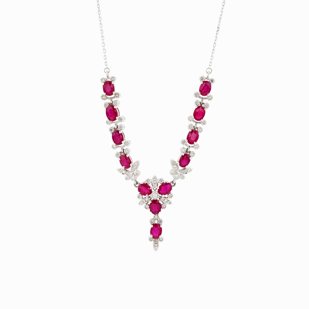 18KG Natural Vivid Deep Red Ruby Diamond Necklace