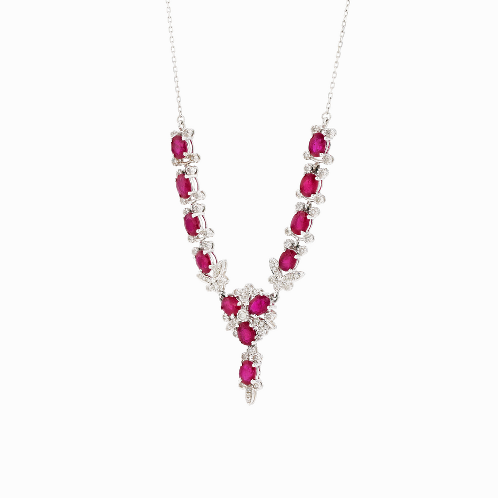 18KG Natural Vivid Deep Red Ruby Diamond Necklace