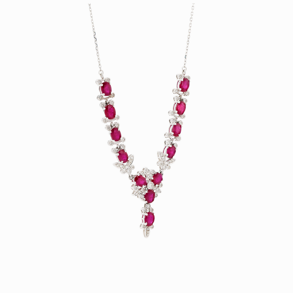 18KG Natural Vivid Deep Red Ruby Diamond Necklace
