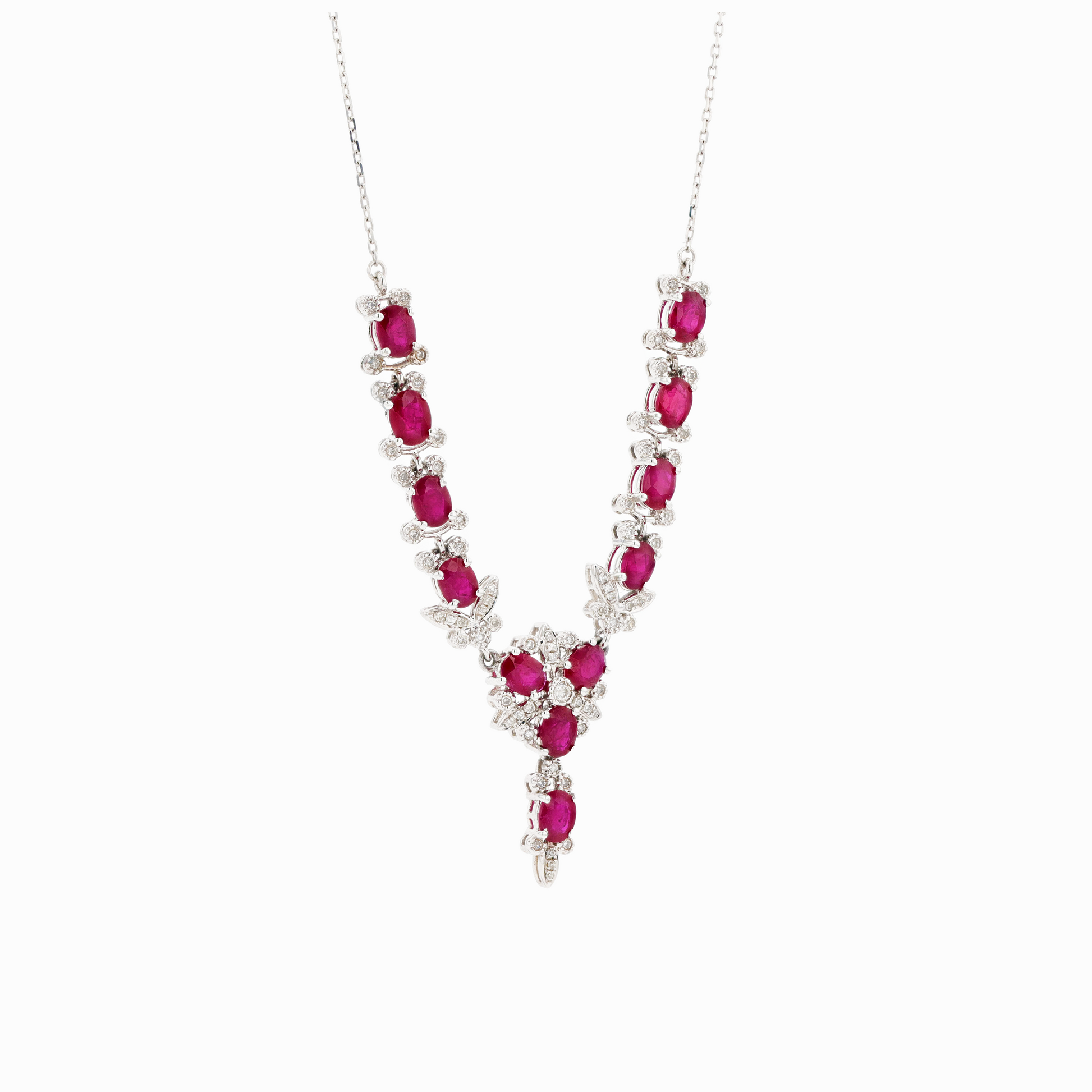18KG Natural Vivid Deep Red Ruby Diamond Necklace