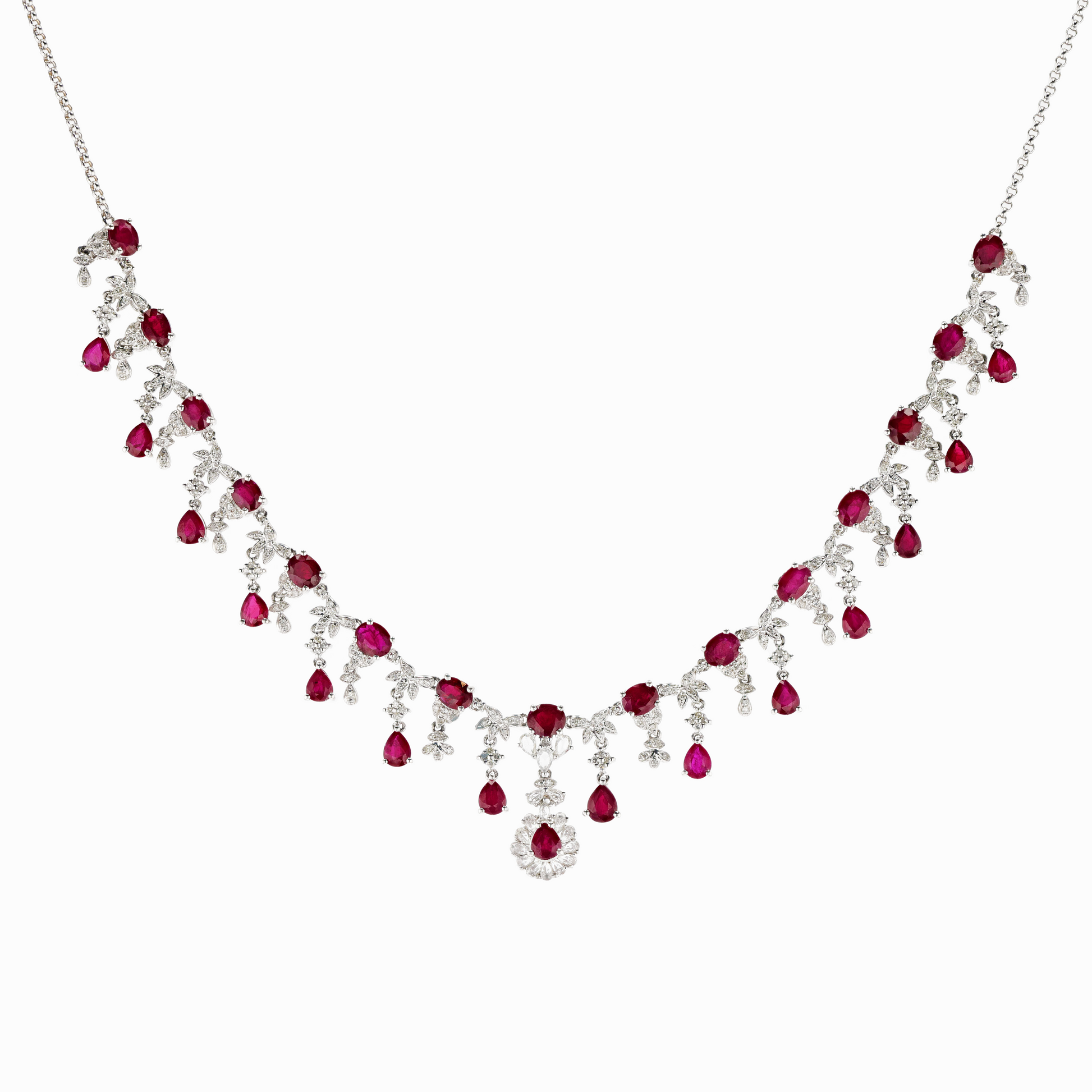 18KG Natural Vivid Pigeon's Blood Red Ruby Clear Sapphire Diamond Necklace