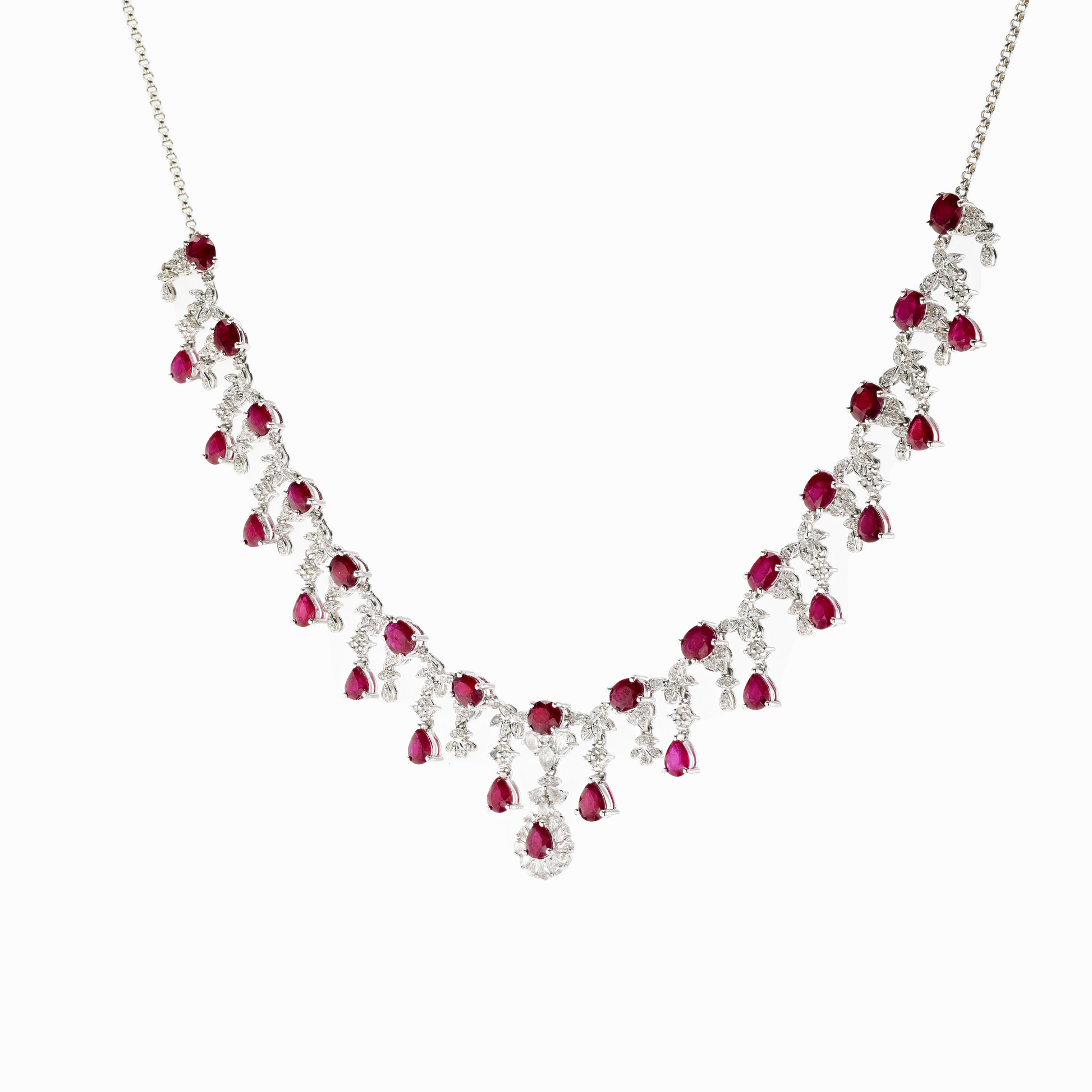 18KG Natural Vivid Pigeon's Blood Red Ruby Clear Sapphire Diamond Necklace