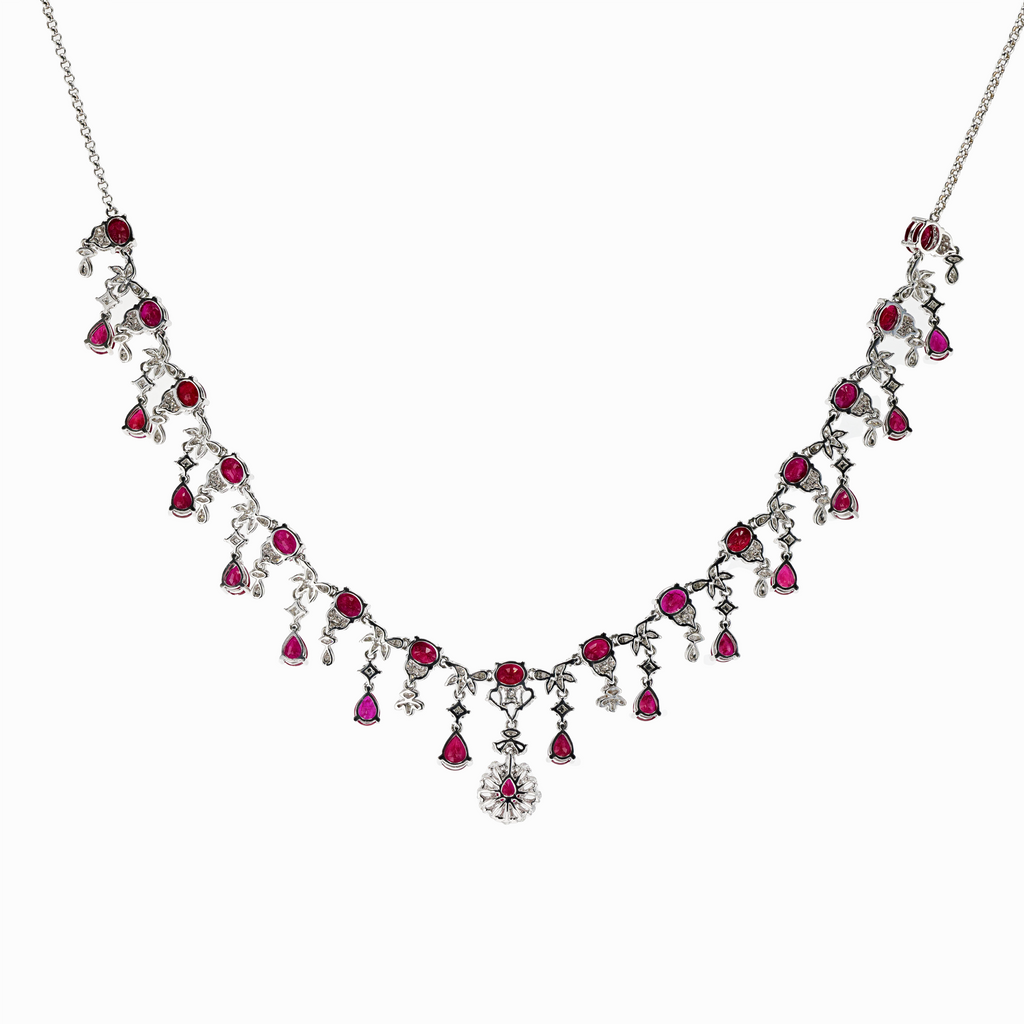18KG Natural Vivid Pigeon's Blood Red Ruby Clear Sapphire Diamond Necklace