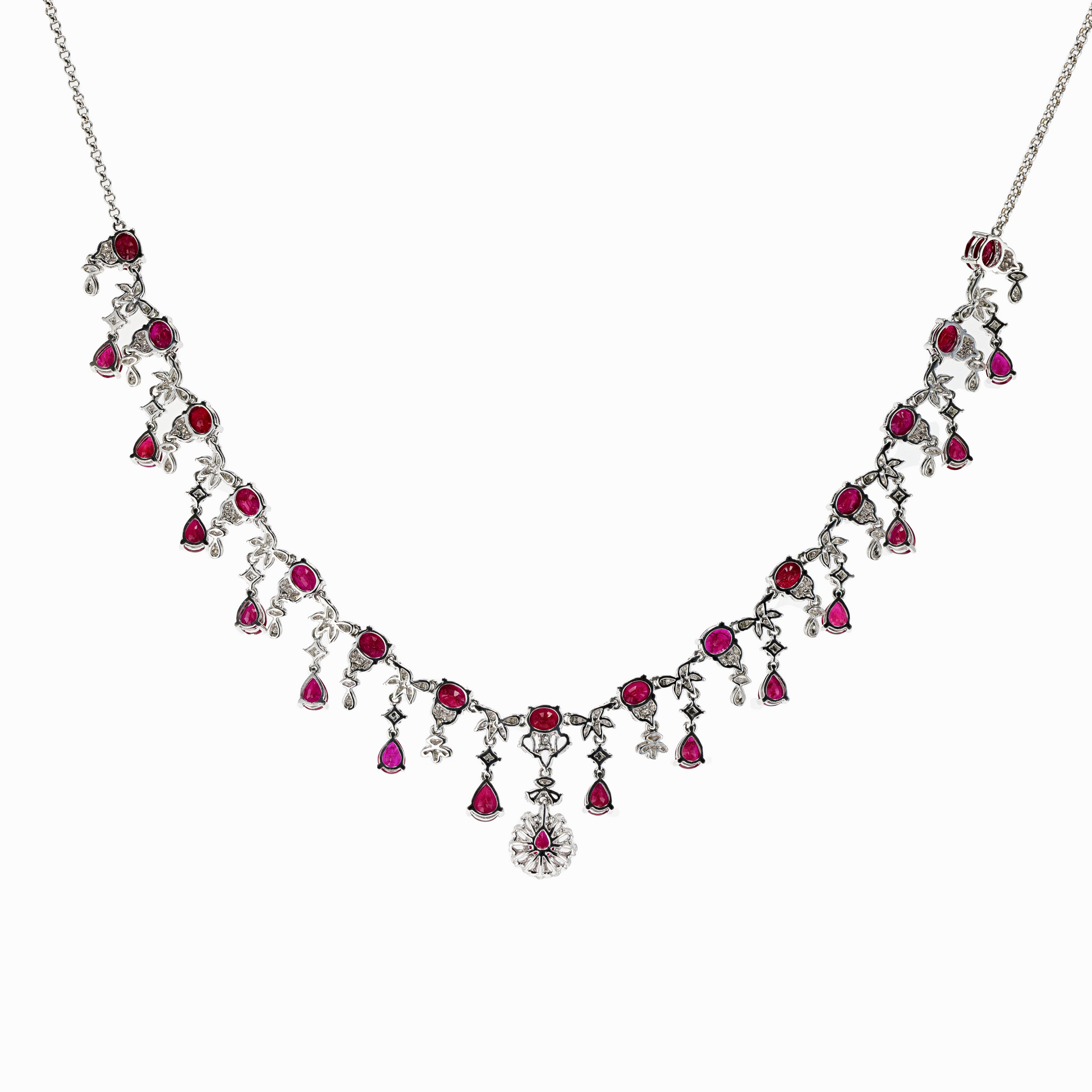18KG Natural Vivid Pigeon's Blood Red Ruby Clear Sapphire Diamond Necklace