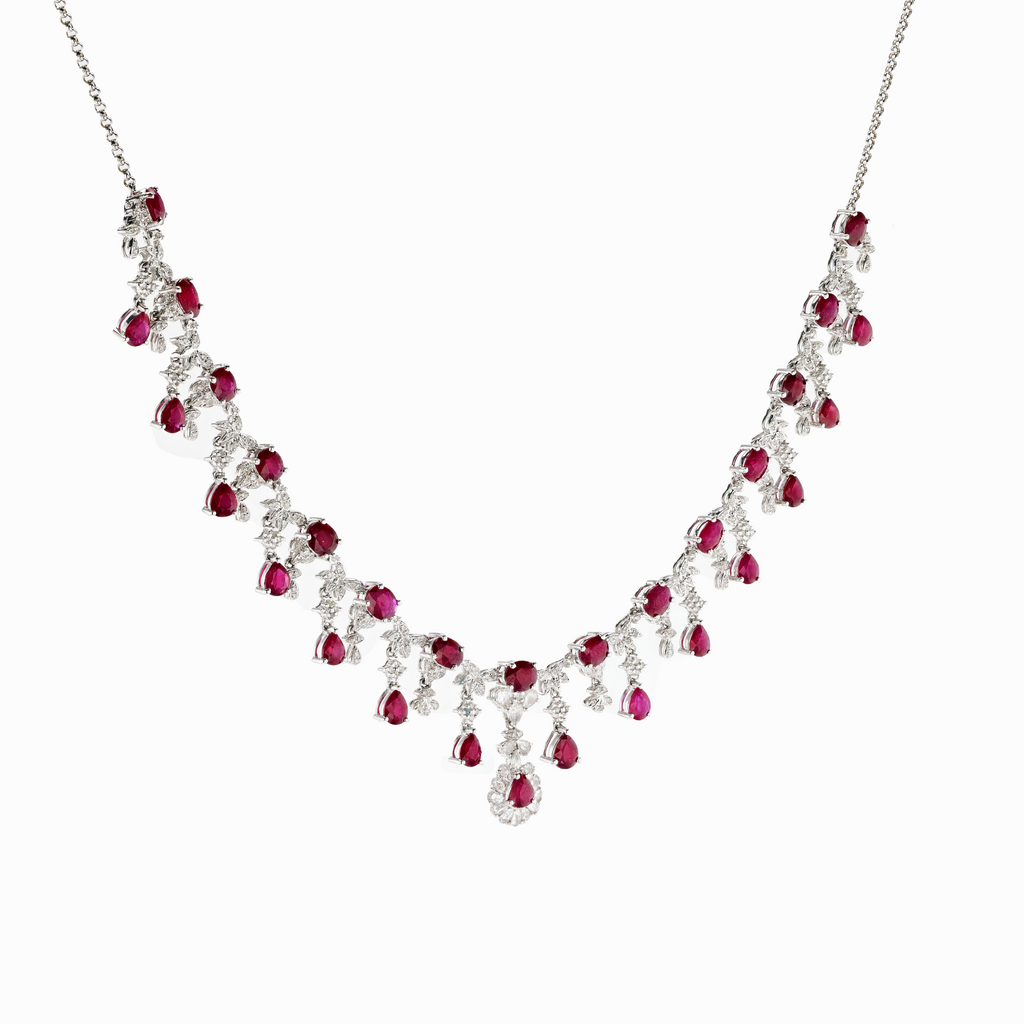 18KG Natural Vivid Pigeon's Blood Red Ruby Clear Sapphire Diamond Necklace