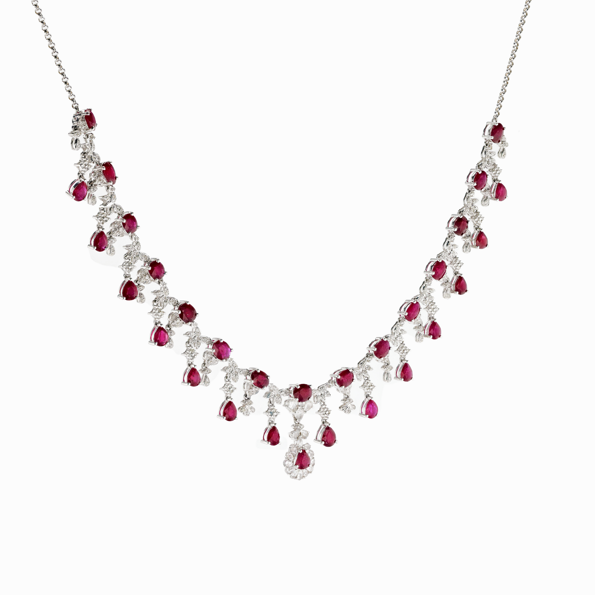 18KG Natural Vivid Pigeon's Blood Red Ruby Clear Sapphire Diamond Necklace
