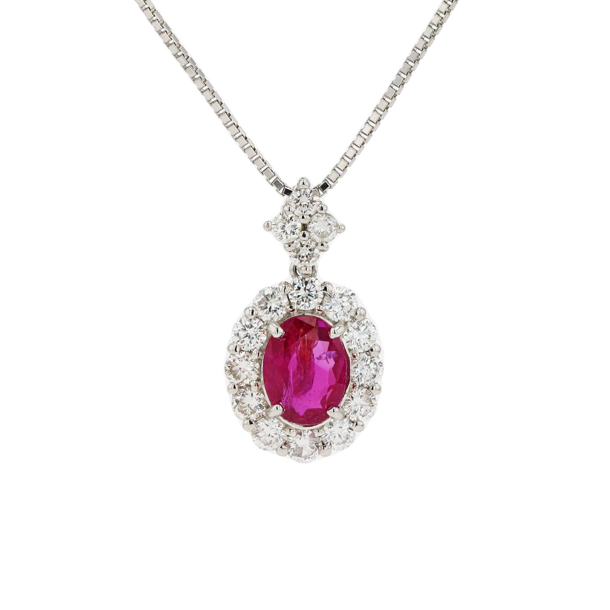 18KG&PT900 Natural Unheated Intense to Vivid Red Ruby Diamond Necklace