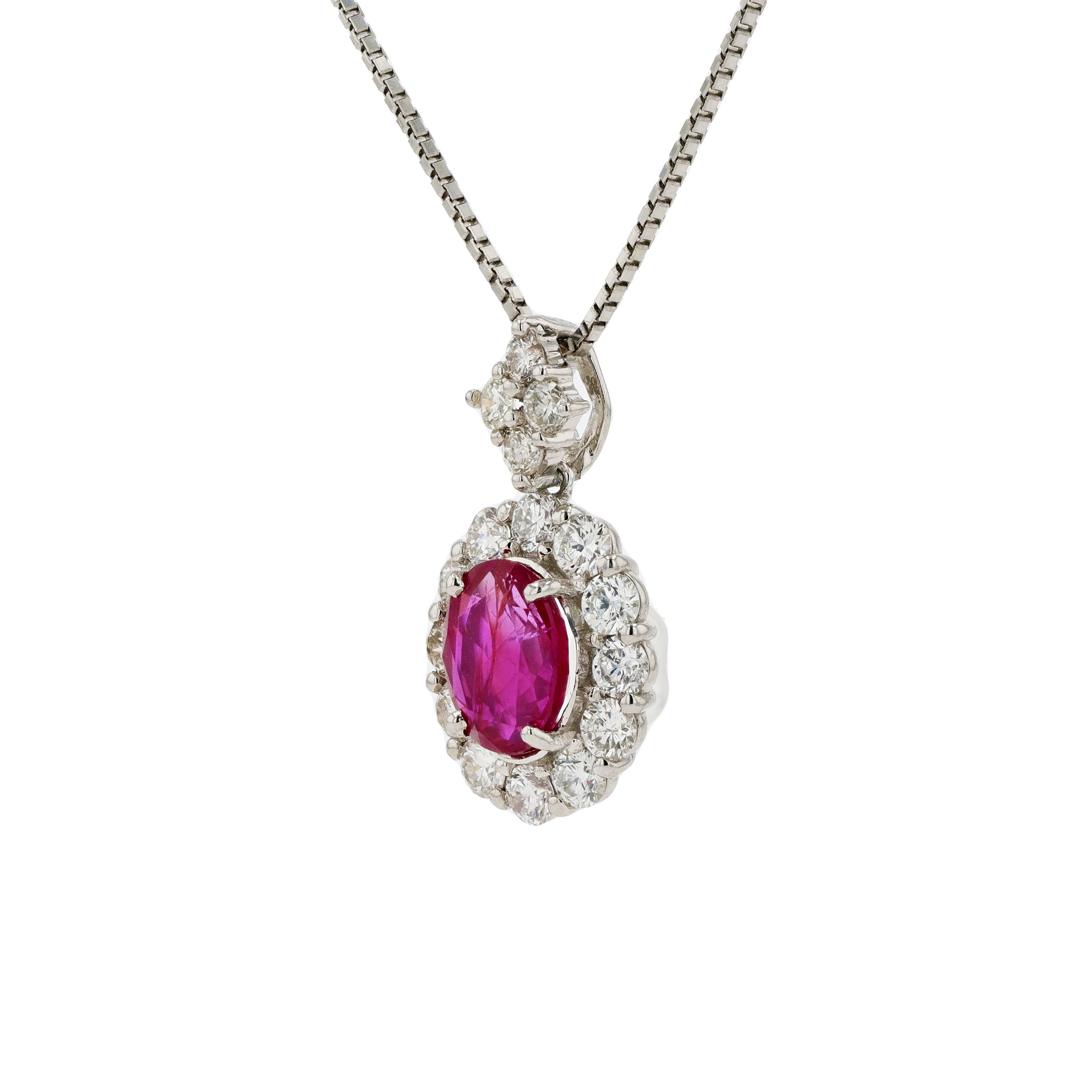 18KG&PT900 Natural Unheated Intense to Vivid Red Ruby Diamond Necklace