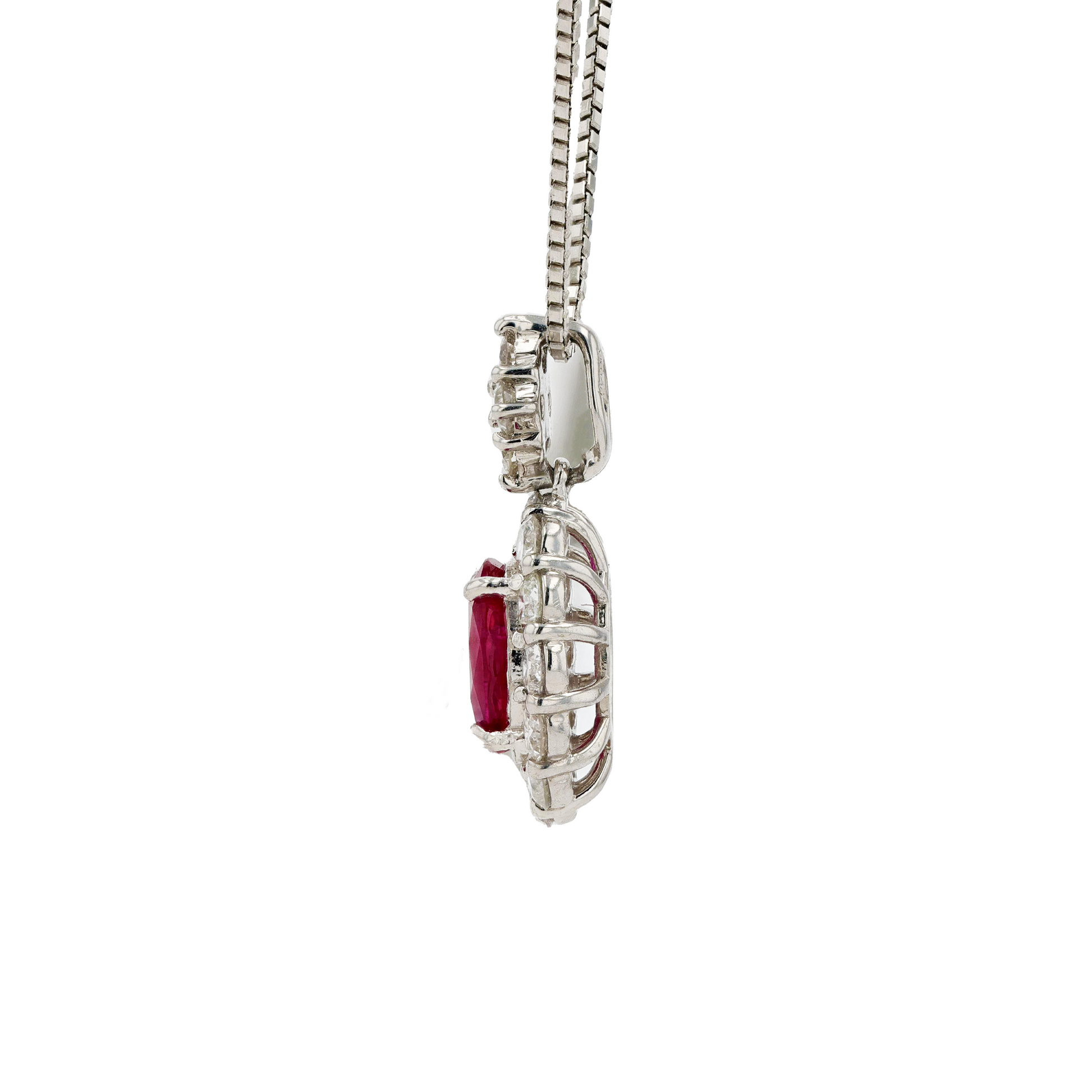 18KG&PT900 Natural Unheated Intense to Vivid Red Ruby Diamond Necklace