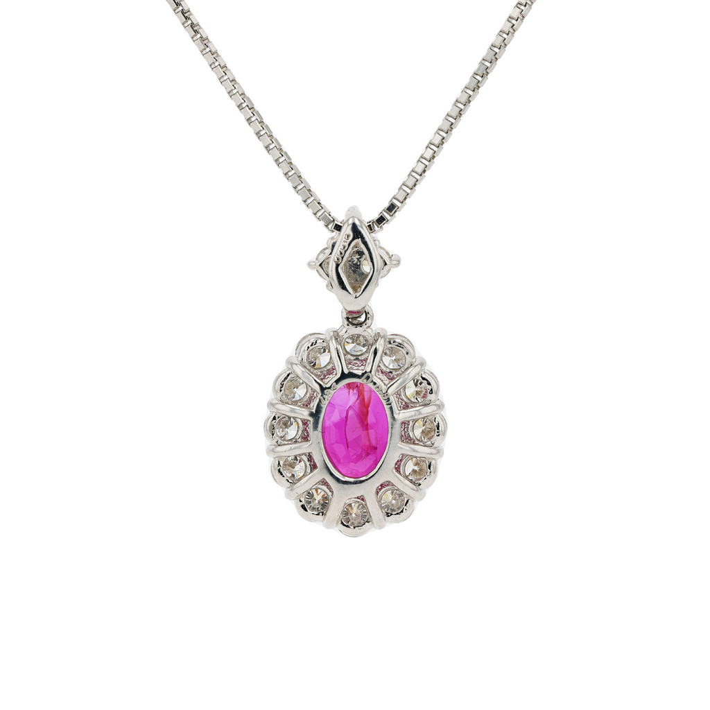 18KG&PT900 Natural Unheated Intense to Vivid Red Ruby Diamond Necklace