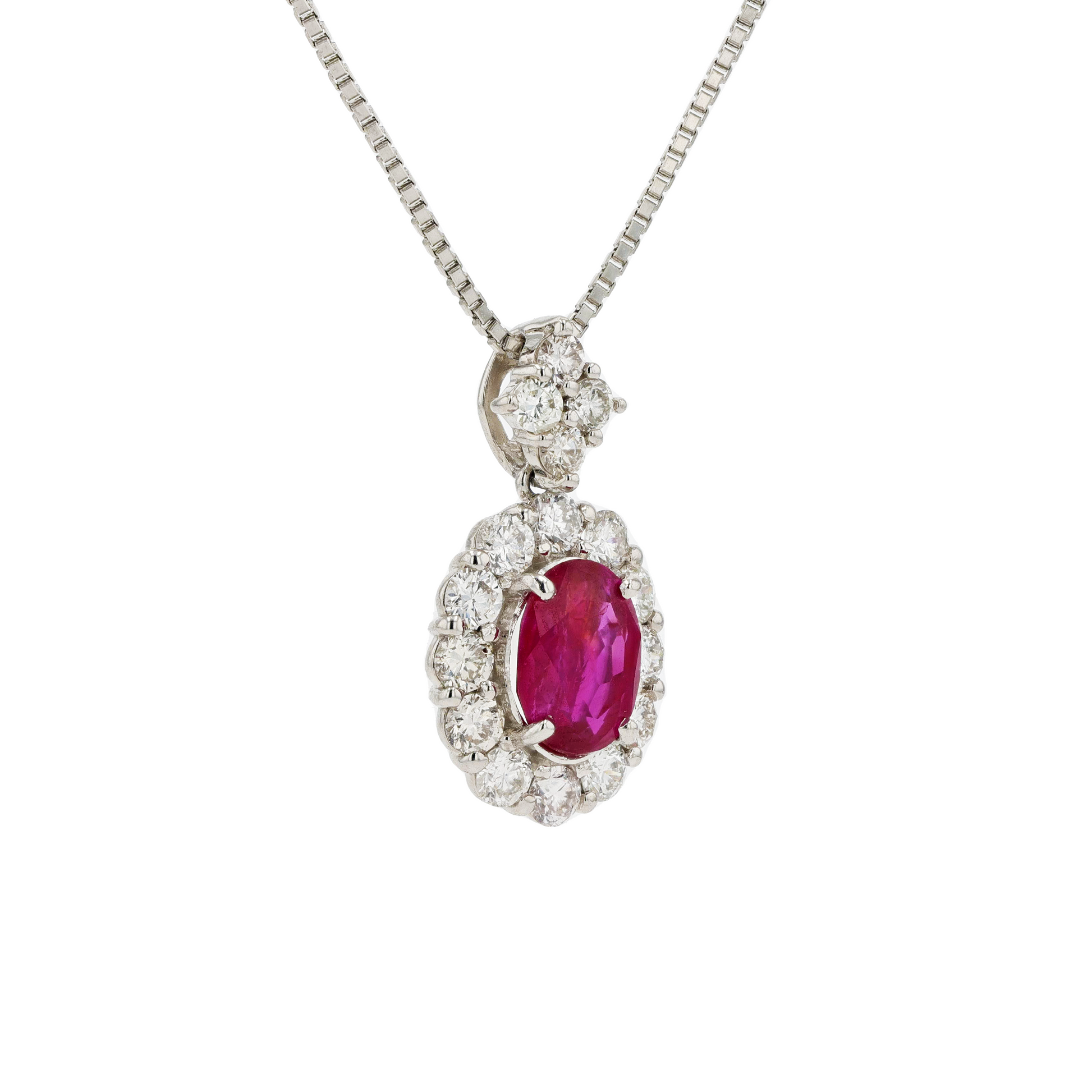 18KG&PT900 Natural Unheated Intense to Vivid Red Ruby Diamond Necklace