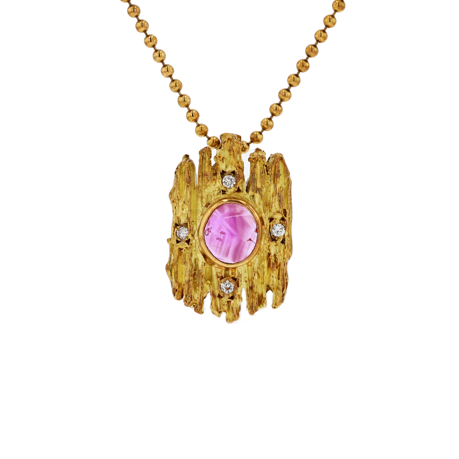 18KG Natural Unheated Red Star Ruby Diamond Necklace