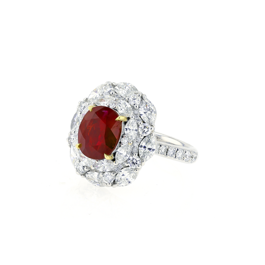 18KG Natural Unheated Vivid Pigeon's Blood Red Ruby Diamond Ring