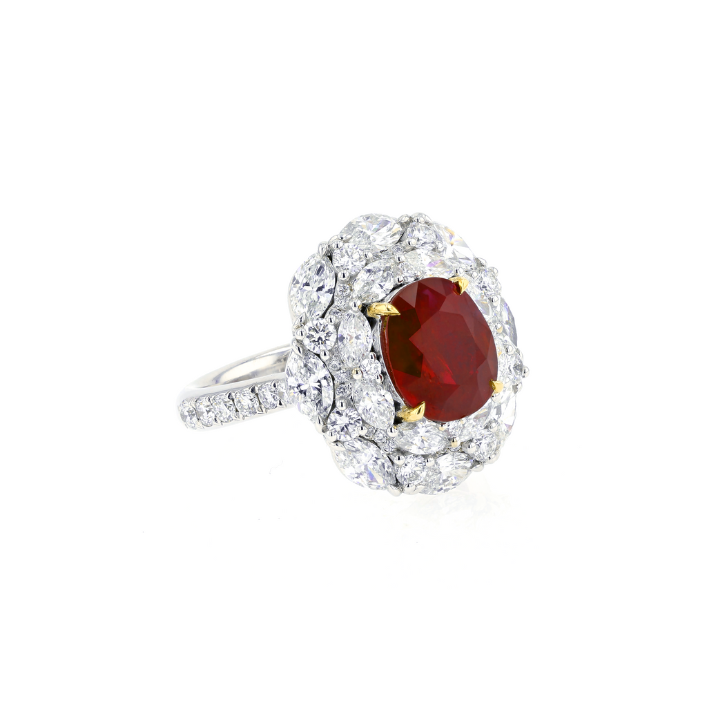 18KG Natural Unheated Vivid Pigeon's Blood Red Ruby Diamond Ring
