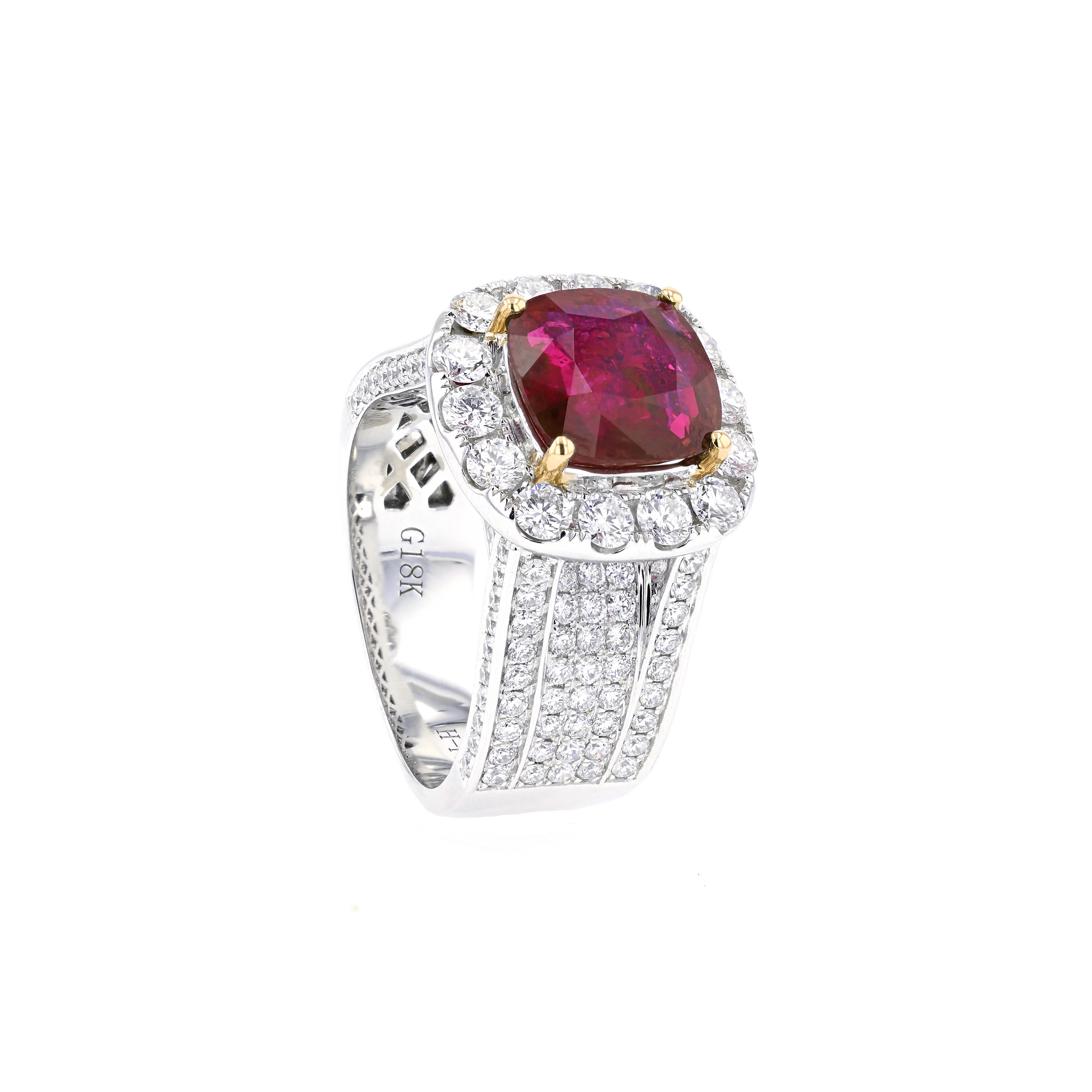 18KG Natural Unheated Vivid Pigeon's Blood Red Ruby Diamond Ring