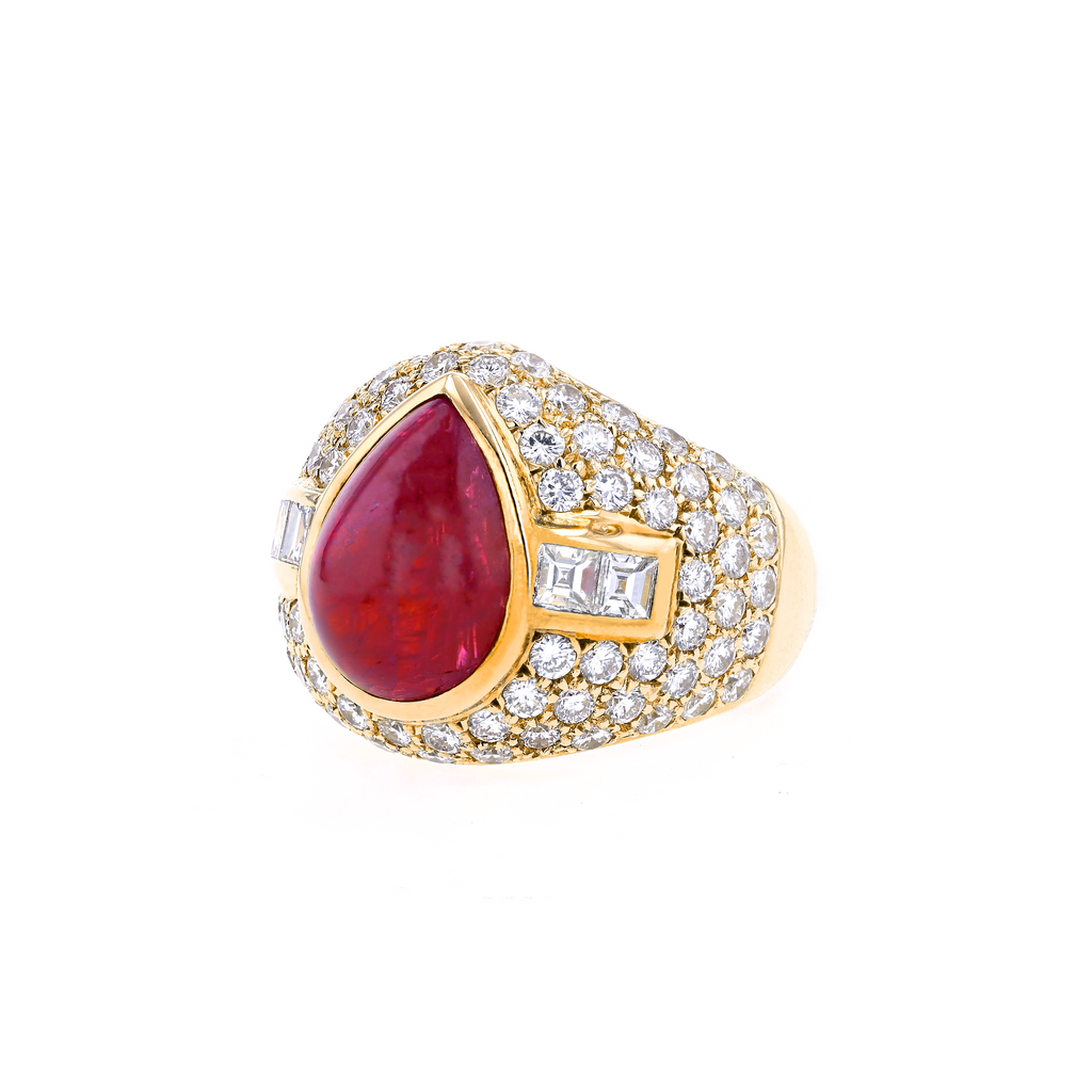 18KG Natural Unheated Red Ruby Diamond Ring