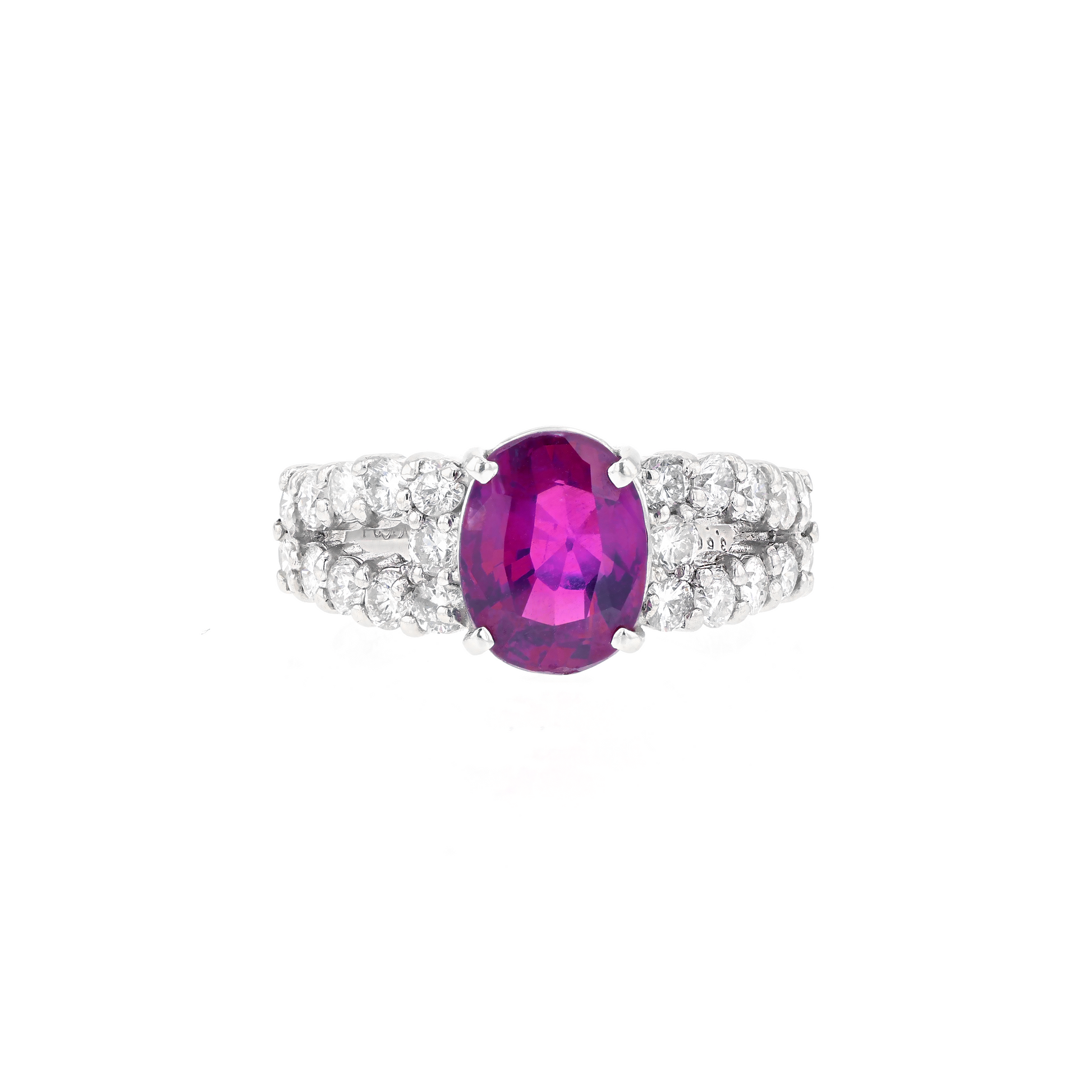 PT900 Natural Unheated Purple-Red Ruby Diamond Ring