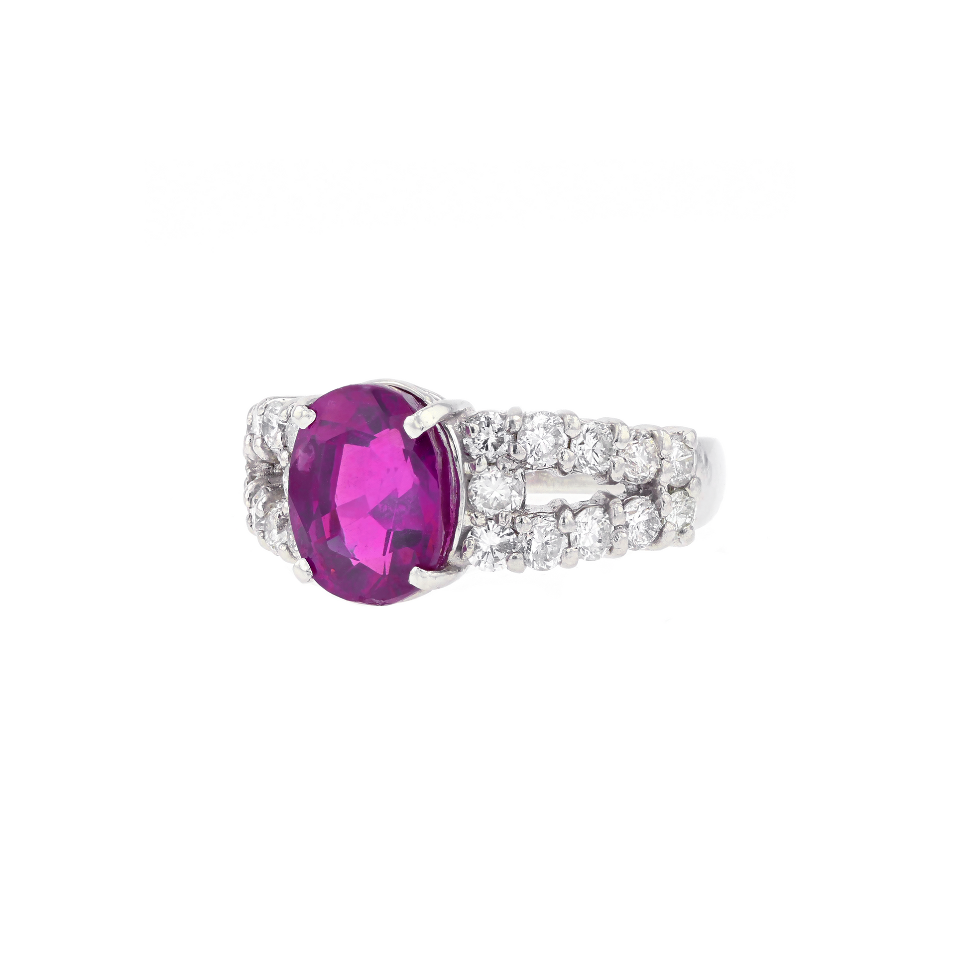 PT900 Natural Unheated Purple-Red Ruby Diamond Ring