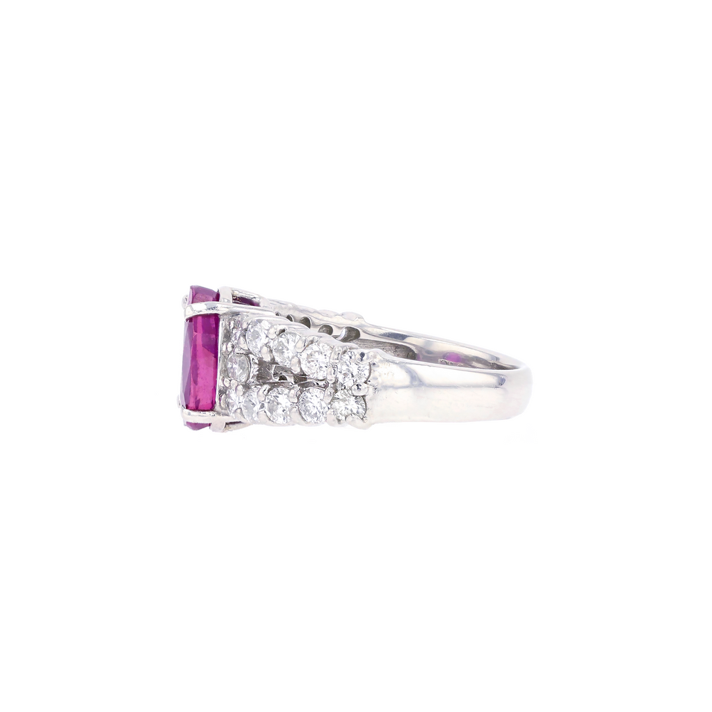 PT900 Natural Unheated Purple-Red Ruby Diamond Ring