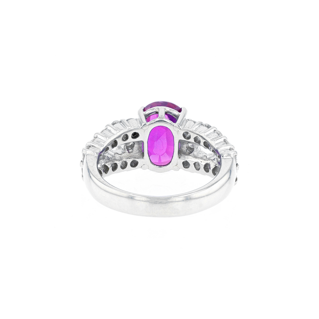 PT900 Natural Unheated Purple-Red Ruby Diamond Ring