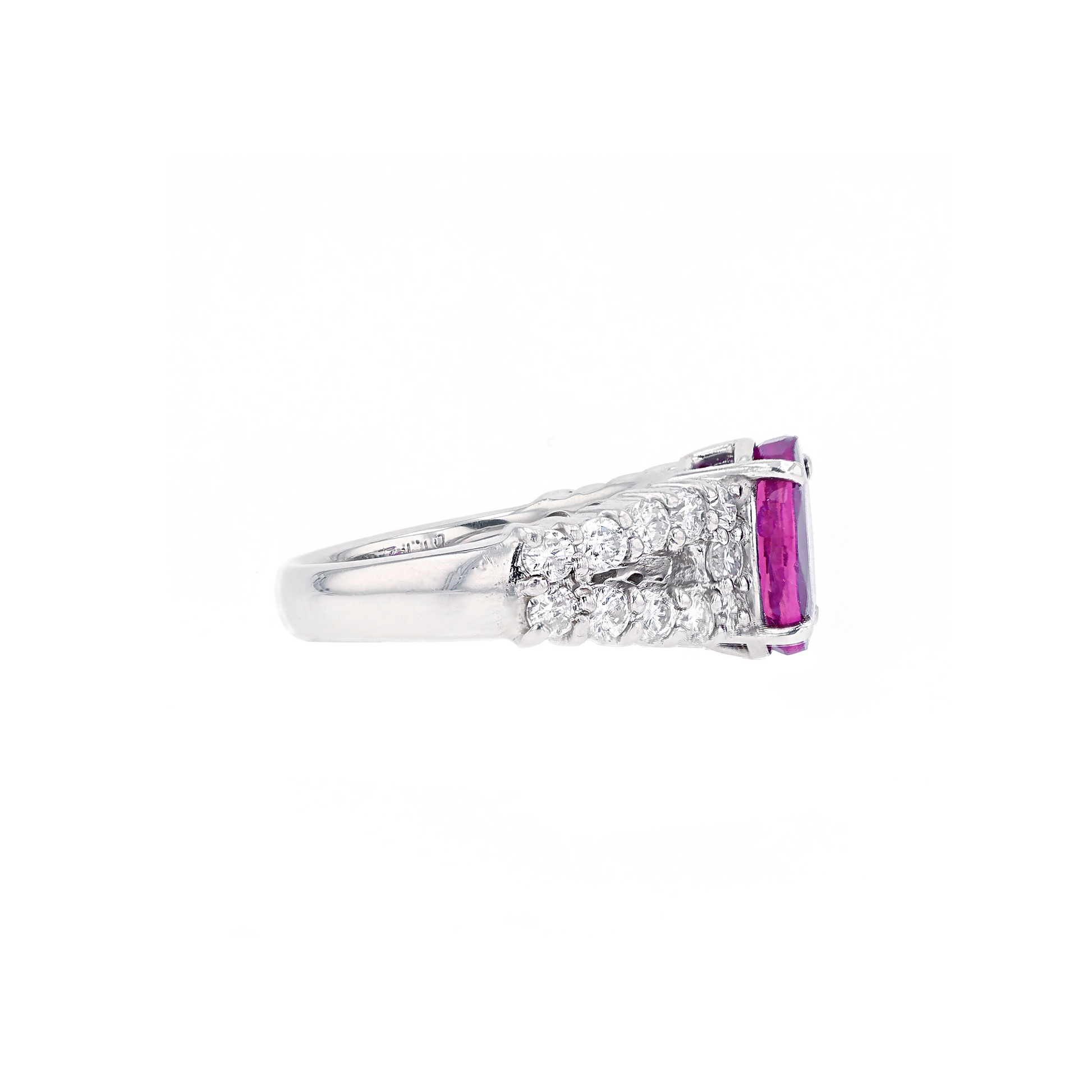 PT900 Natural Unheated Purple-Red Ruby Diamond Ring